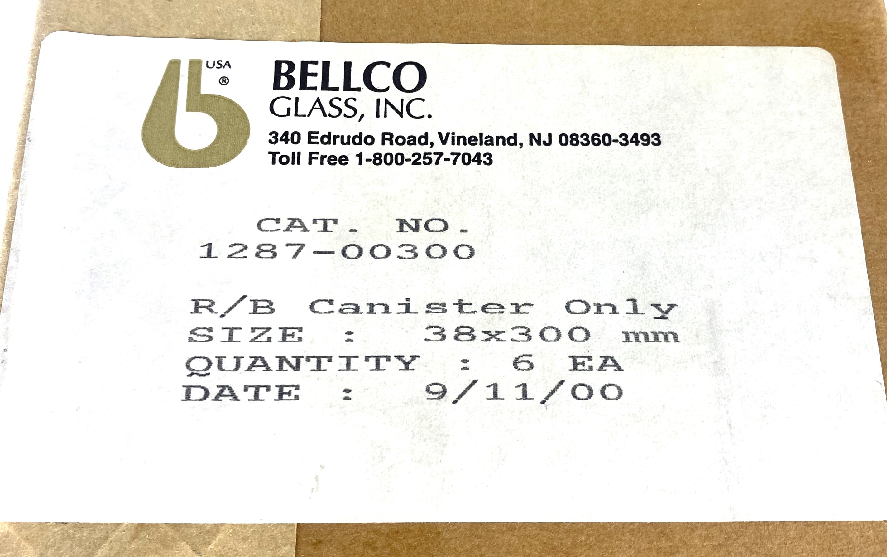 New Open Box Bellco 1287-00300 Round-Bottom Glass Pipette Canisters Only (Pack of 6)