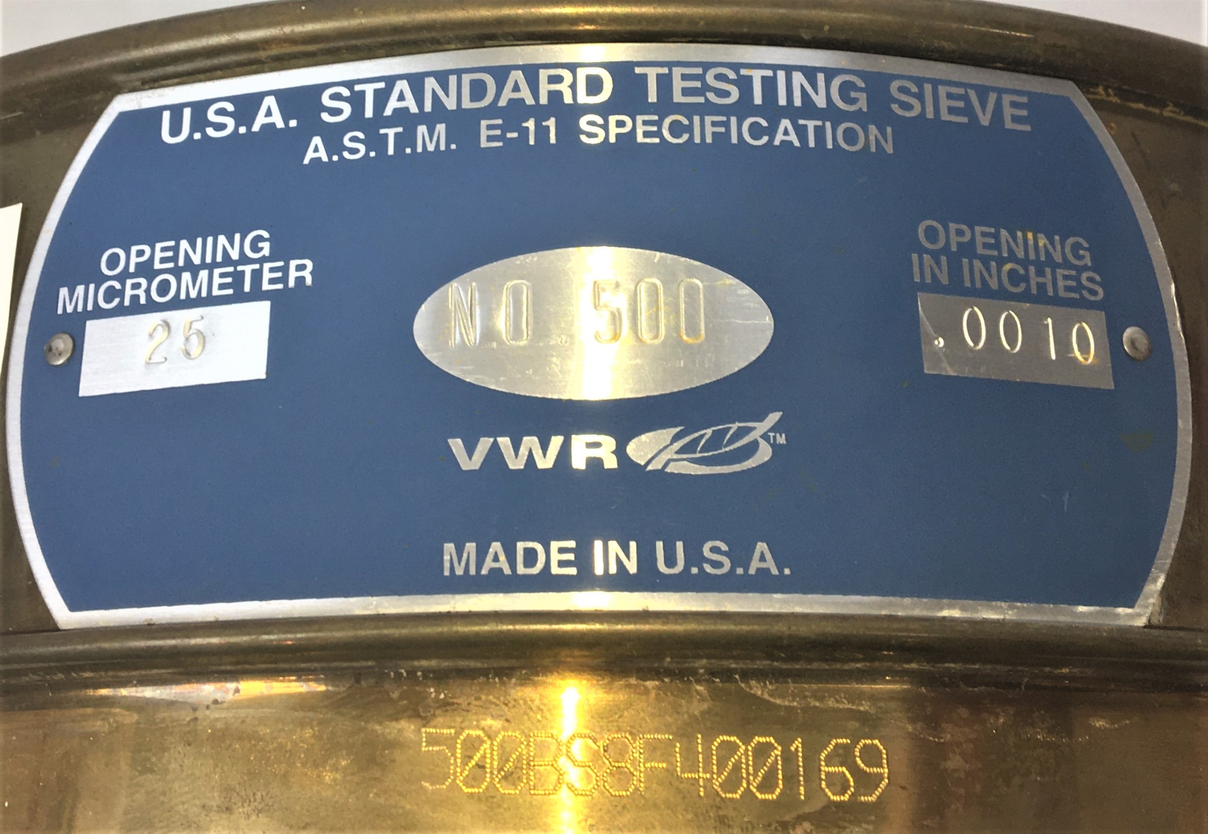 Used VWR #500 Brass-Stainless Steel 8" Sieve (25μm)