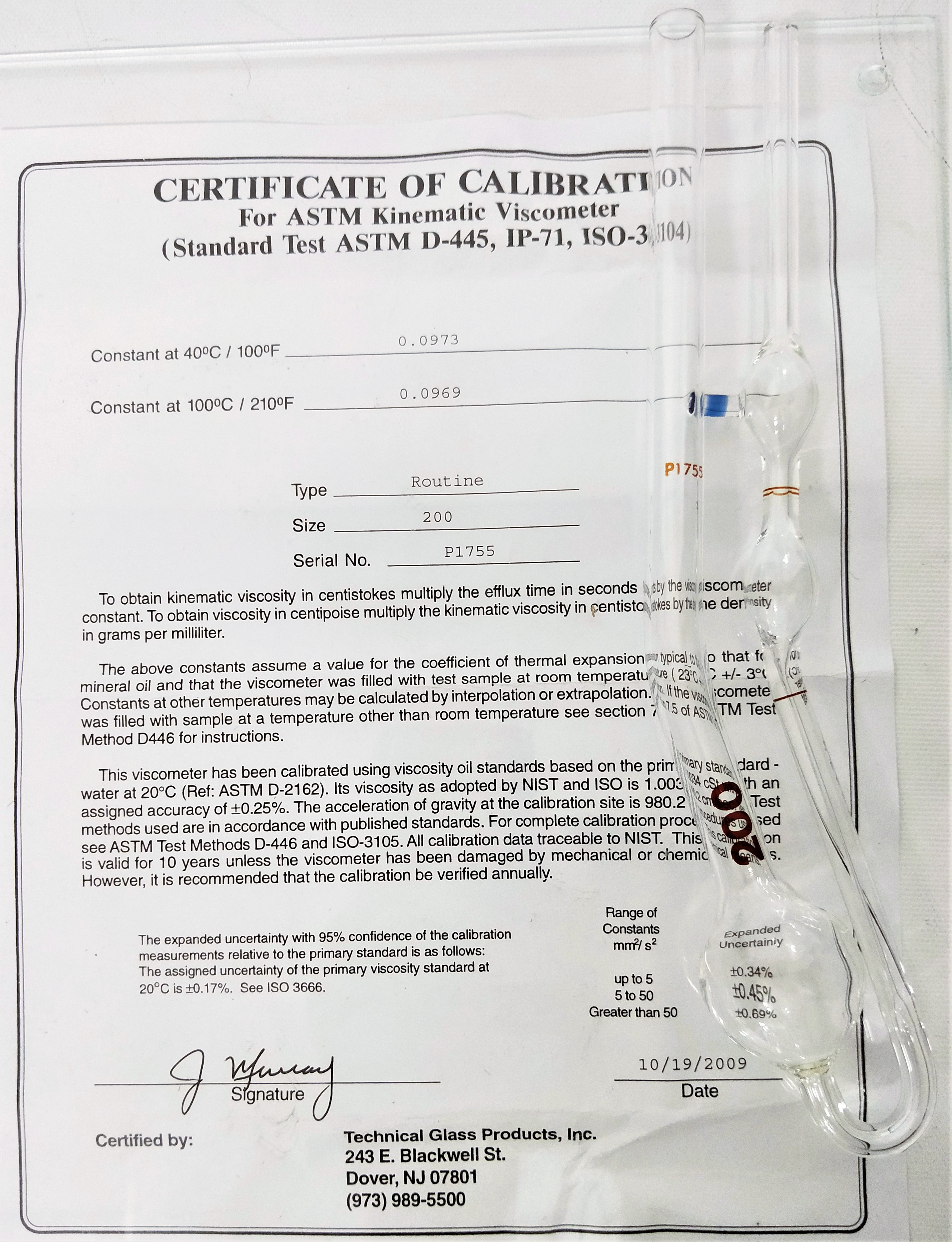 New Open Box Cannon-Fenske CFRC-200 Certified Routine Viscometer Tube (Size 200)