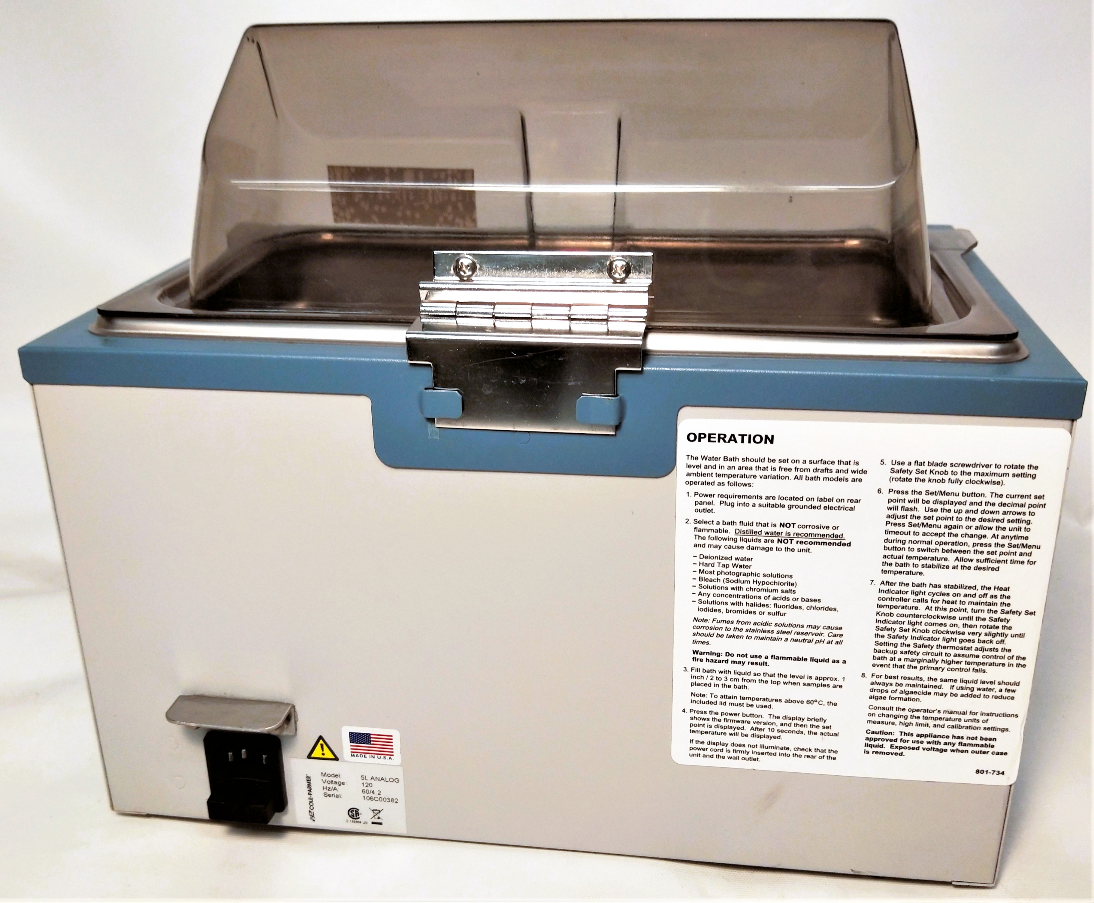 Used Cole-Parmer Polystat 5L Water Bath