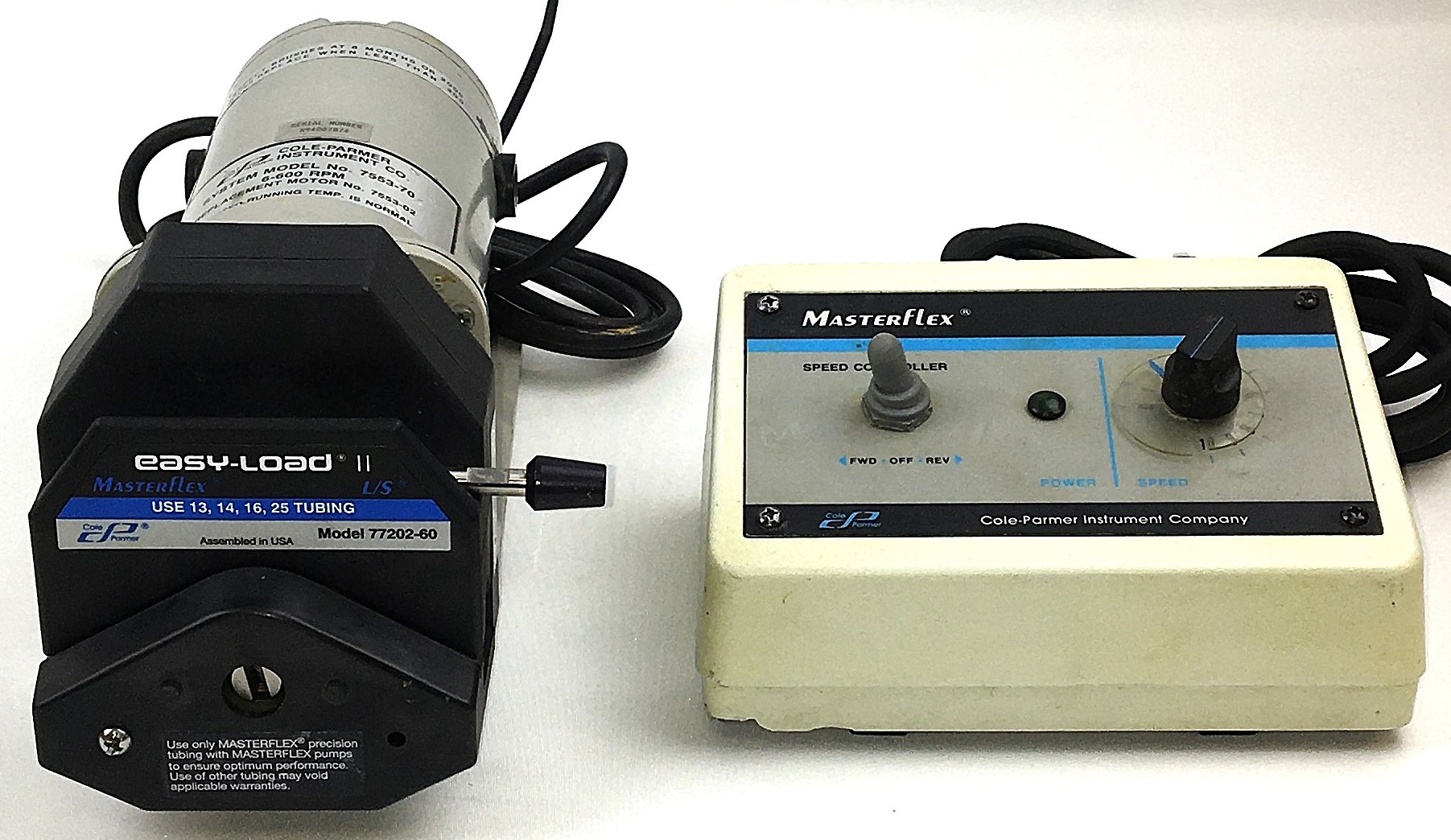 Used Cole-Parmer Masterflex 7553-70 Pump Drive with Easy-Load II Pump Head and Controller (6-600rpm)