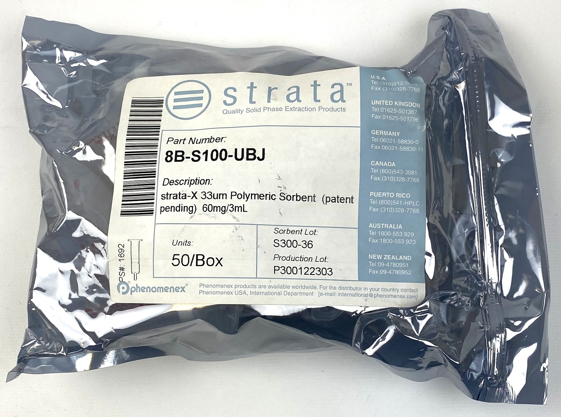 New open box Phenomenex Strata-X (8B-S100-UBJ) 33µm