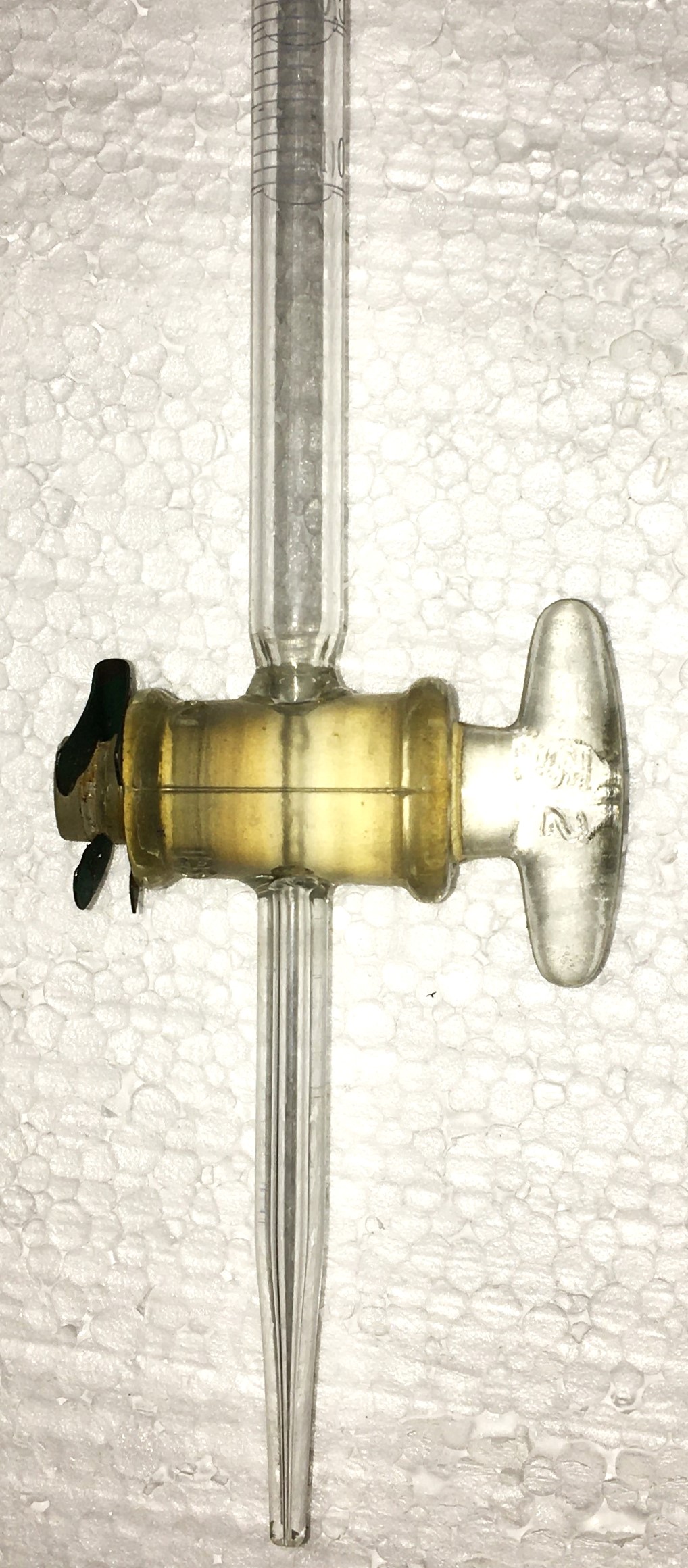 Used Kimble EXAX (and Equivalent) Class B 10mL Straight Bore Buret with Glass Stopcock