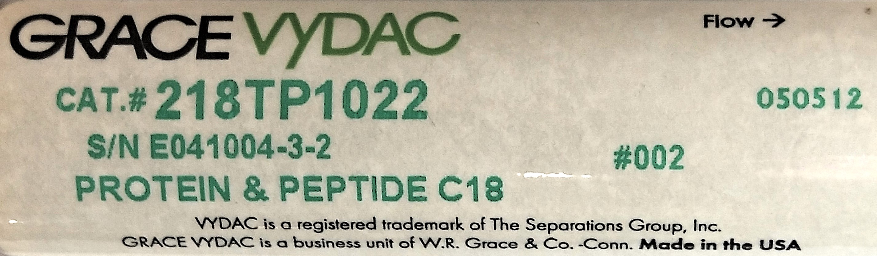 Used Vydac 218TP1022 C18 Preparative HPLC Column (25 cm × 22 mm x 10µm)