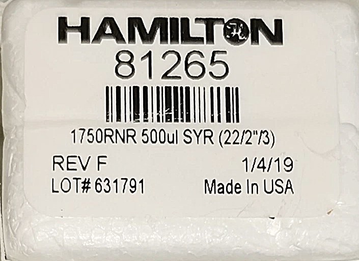 Used Hamilton 81265 Gastight (#1750RNR) 500μL Injection Syringe