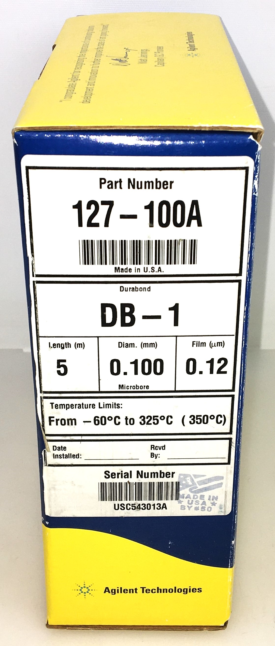 Used Agilent DB-1 (127-100A) Capillary Column (5M × 0.10mm x 0.12µm)