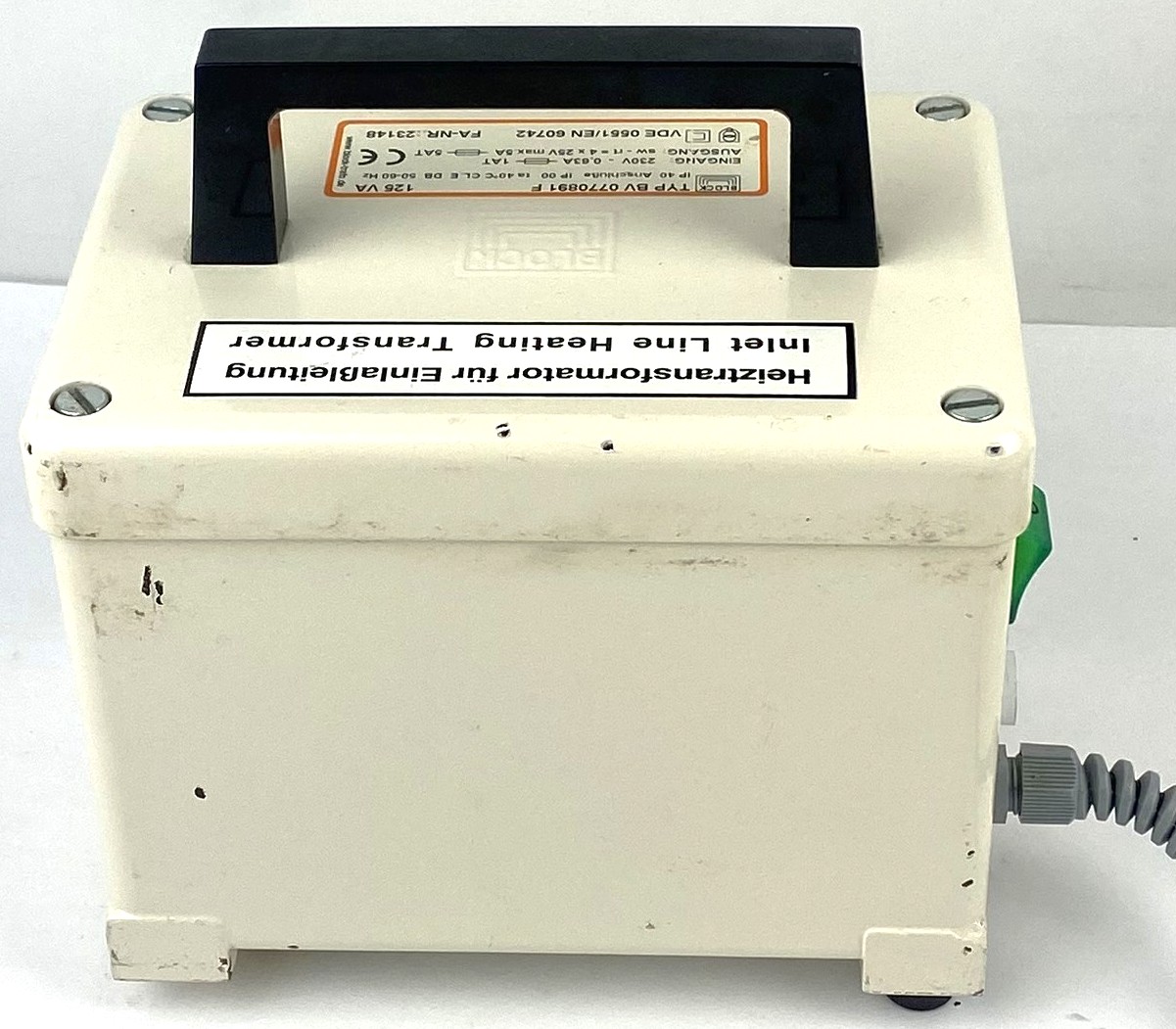 Used BLOCK BV 0770891F Inlet Line Heating Transformer