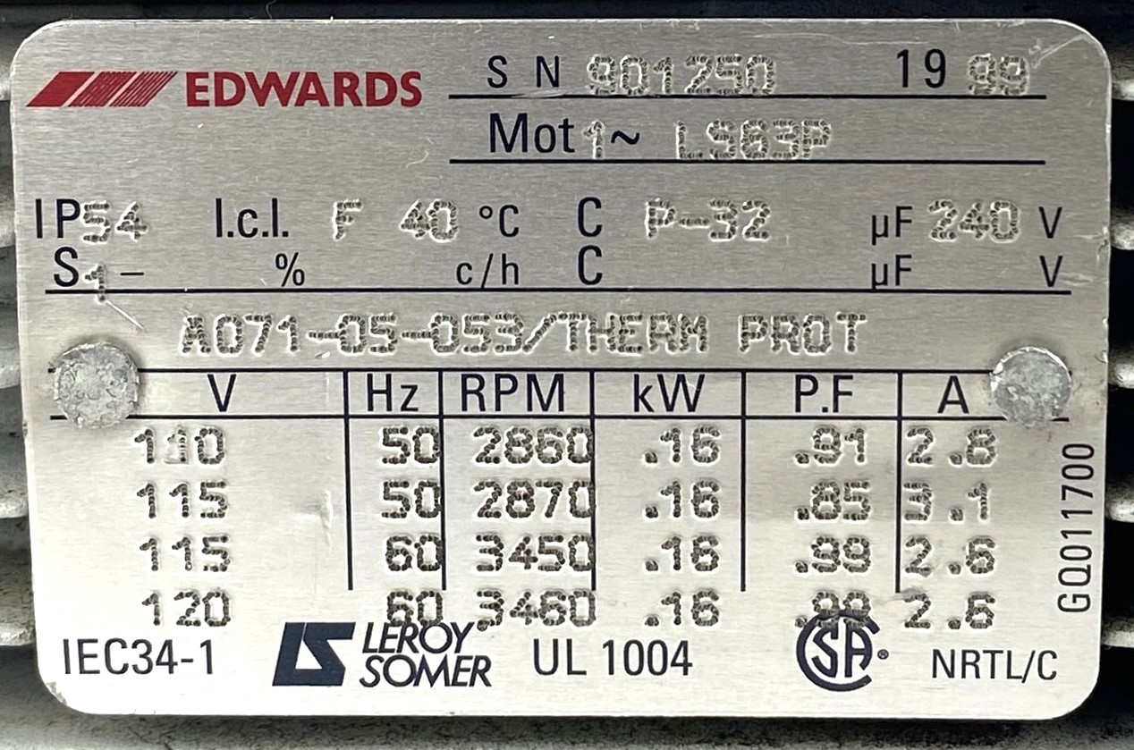 Used Edwards E2M1.5 (Agilent G1099-80023) Rotary Vacuum Pump (1.2cfm)