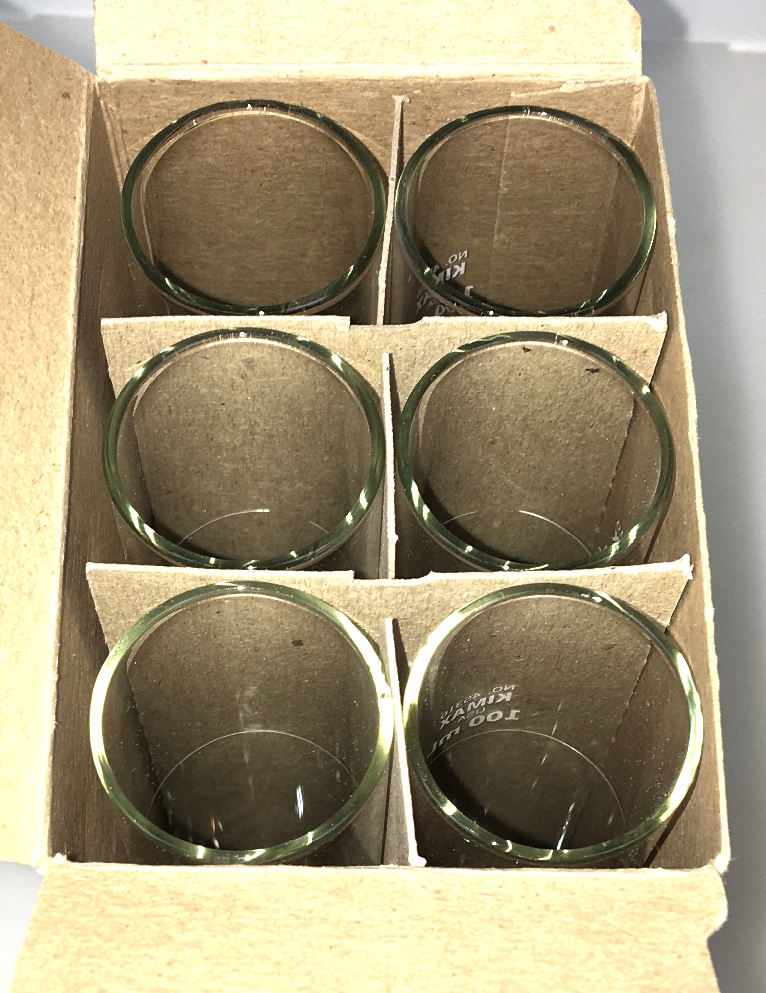 New Open Box Kimble 45310-100 KIMAX Low Form Nessler Tubes (Box of 6)