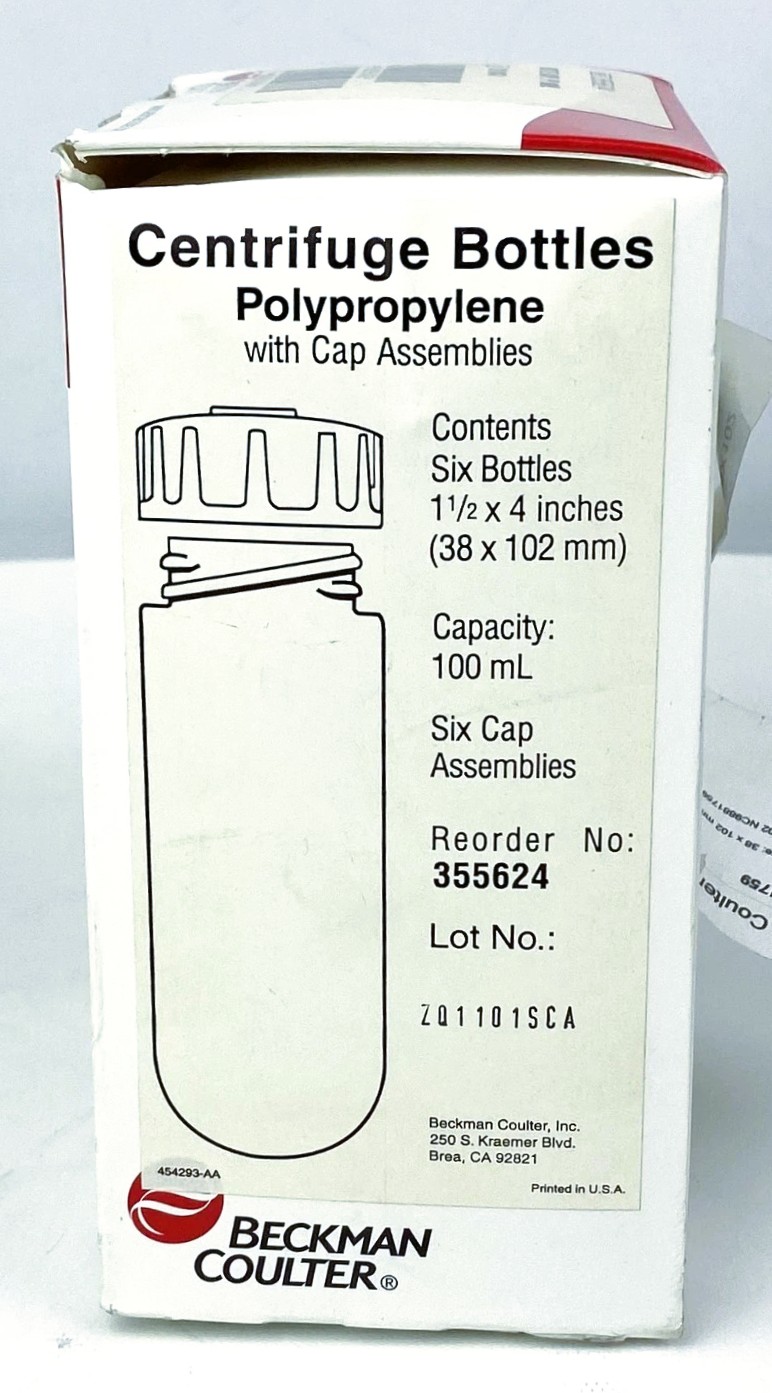 New Open Box Beckman Coulter 355624 Centrifuge Bottles - 100mL (Pack of 4)