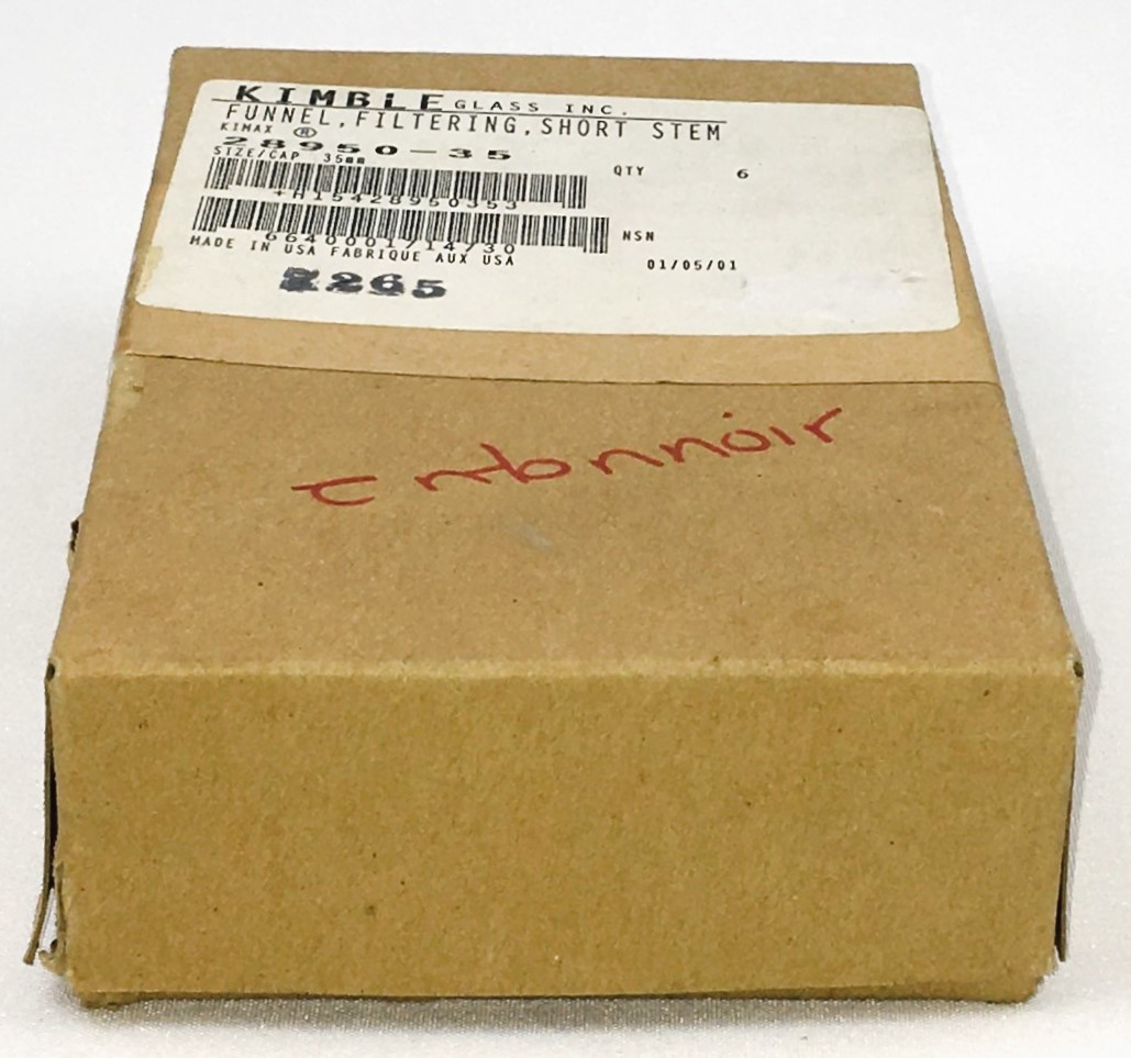 New Open Box Kimble 28950-35 KIMAX Short Stem Analytical Funnel (Pack of 4)