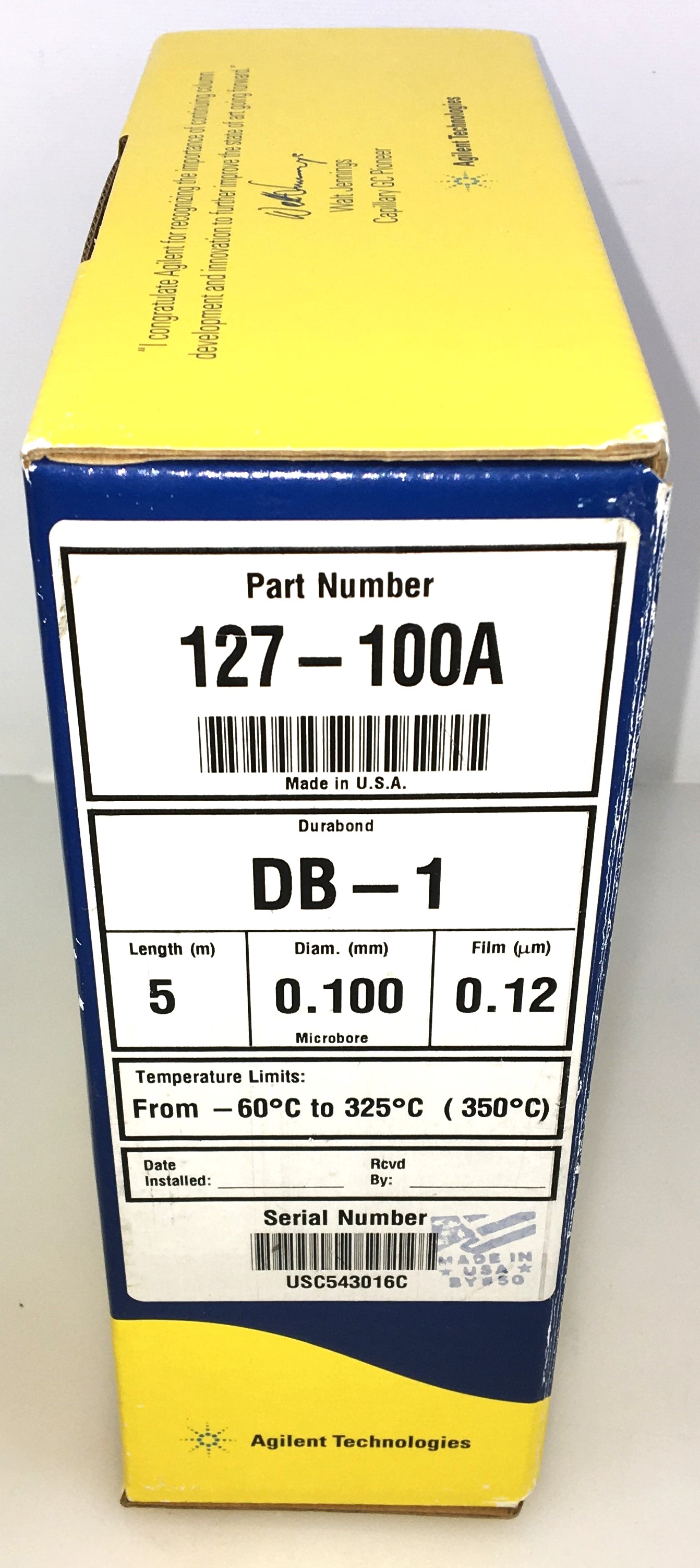 Used Agilent DB-1 (127-100A) Capillary Column (5M × 0.10mm x 0.12µm)