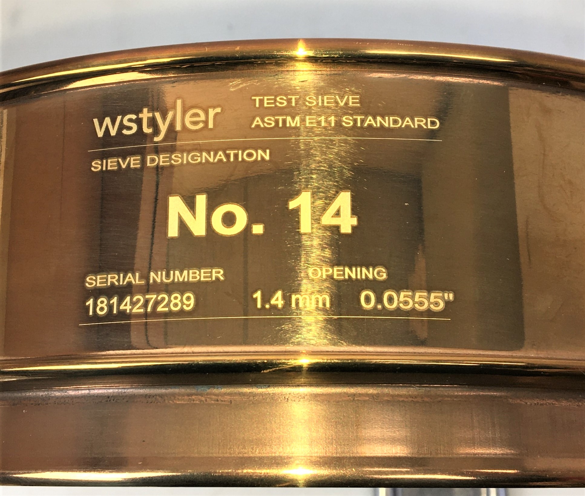 New Open Box Tyler #14 Brass 12" Sieve (1.4mm)