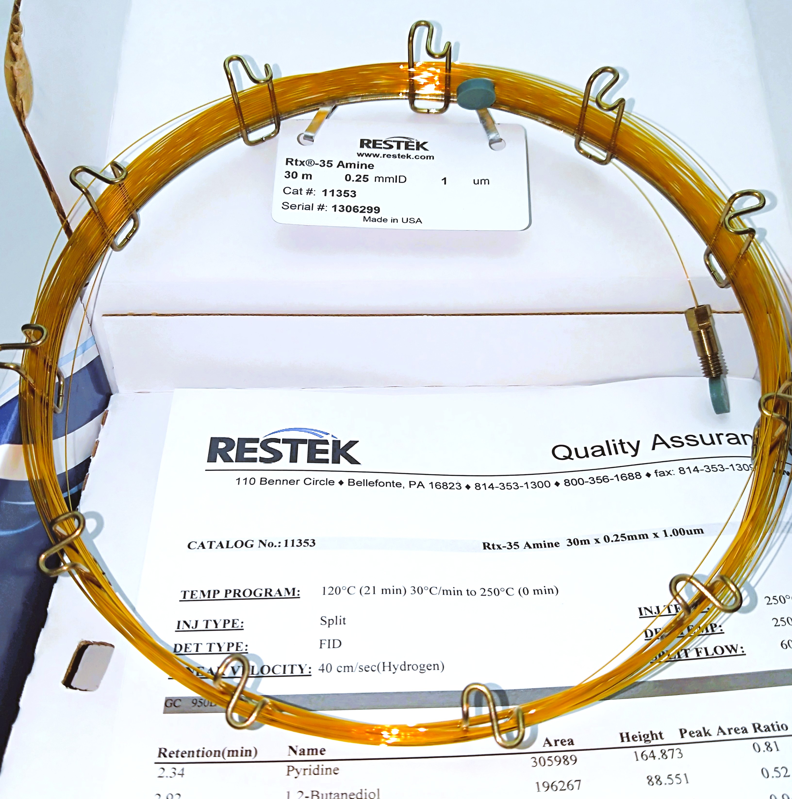 Used Restek Rtx-35 Amine (11353) Capillary Column (30M x 0.25mm x 1µm)
