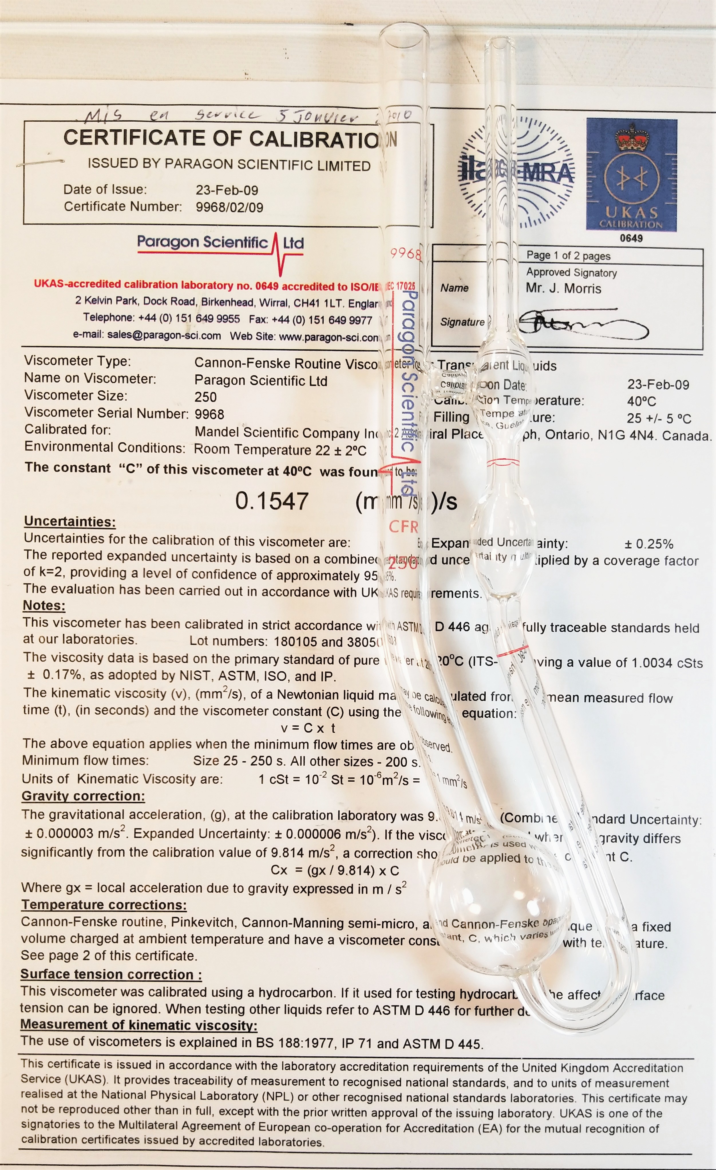 New Open Box Cannon-Fenske CFRC-250 Certified Routine Viscometer Tube (Size 250)