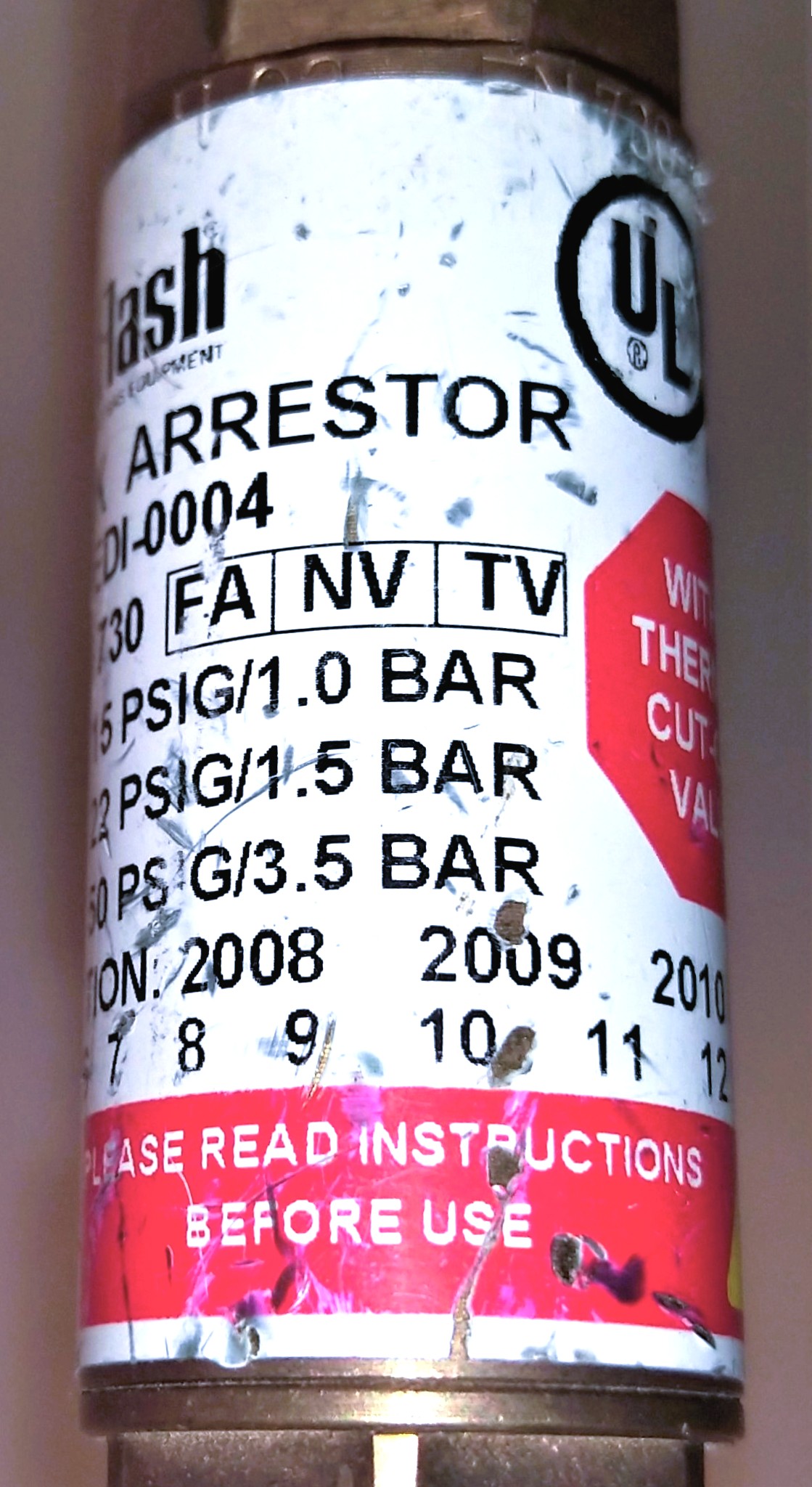 Used Fisherbrand 10-575-115 Regulator with EDI-004 Flash Arrestor (CGA 350)