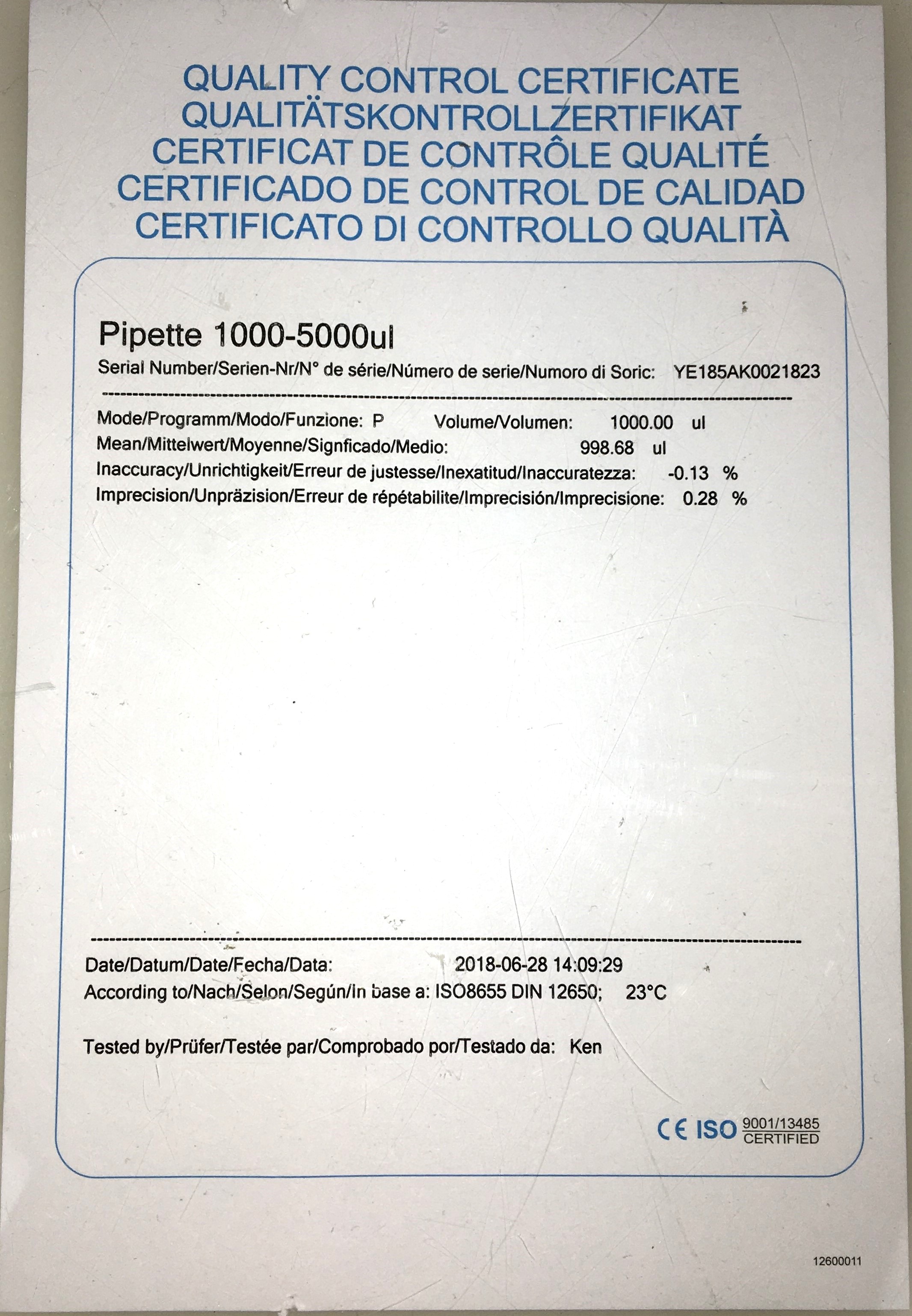 New Open Box DragonLab (DLab) TopPette Single Channel Pipettor (1000-5000µL)