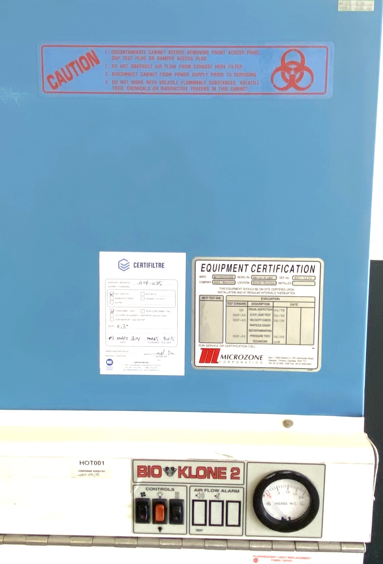 Used Microzone Bioklone 2 (BK-2-4-BT) Class II Type A 4-Ft Biosafety Cabinet