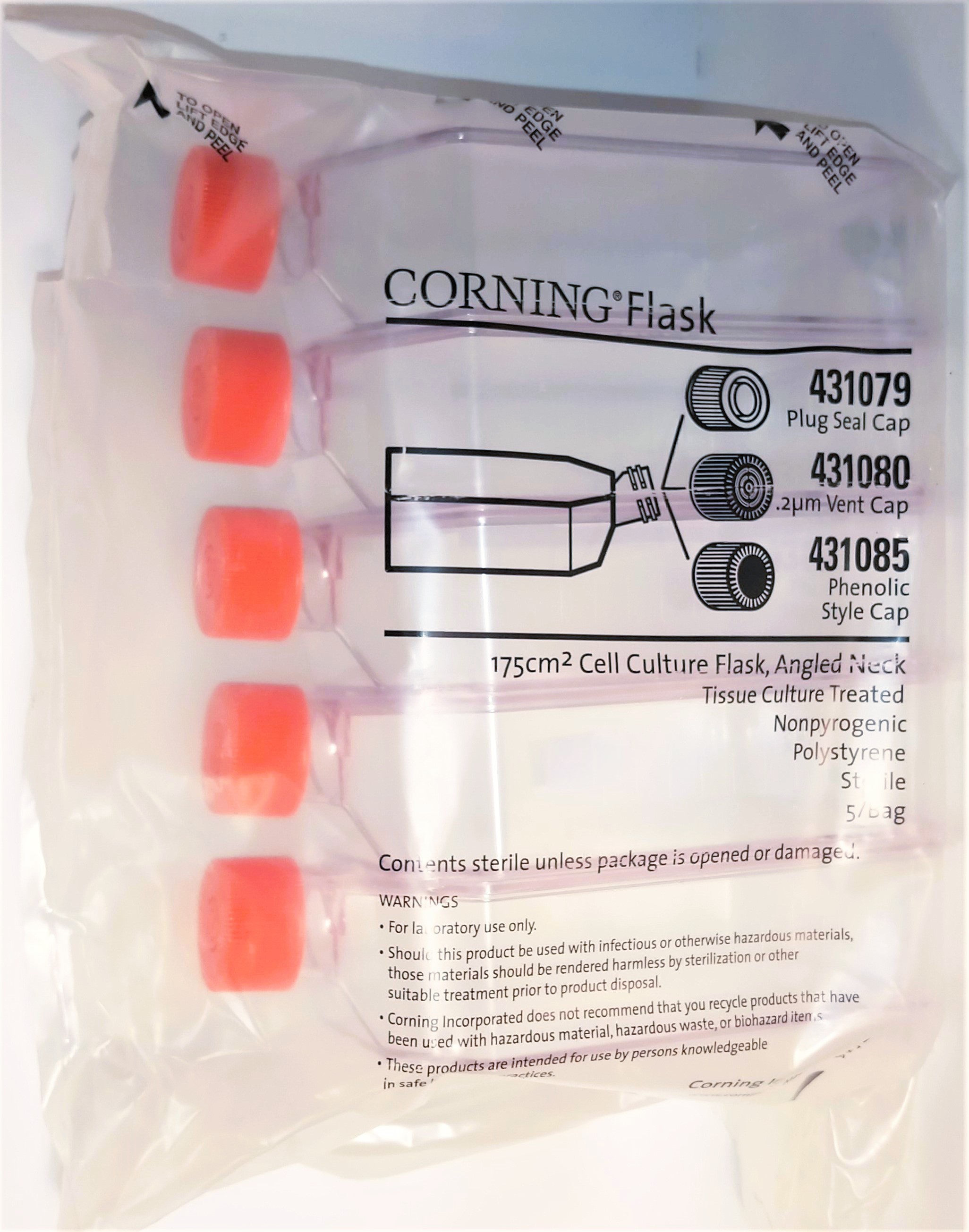 New Corning 431080 Cell Culture Flask with Canted Neck & Vented Cap - 175 cm² (Pack of 5)