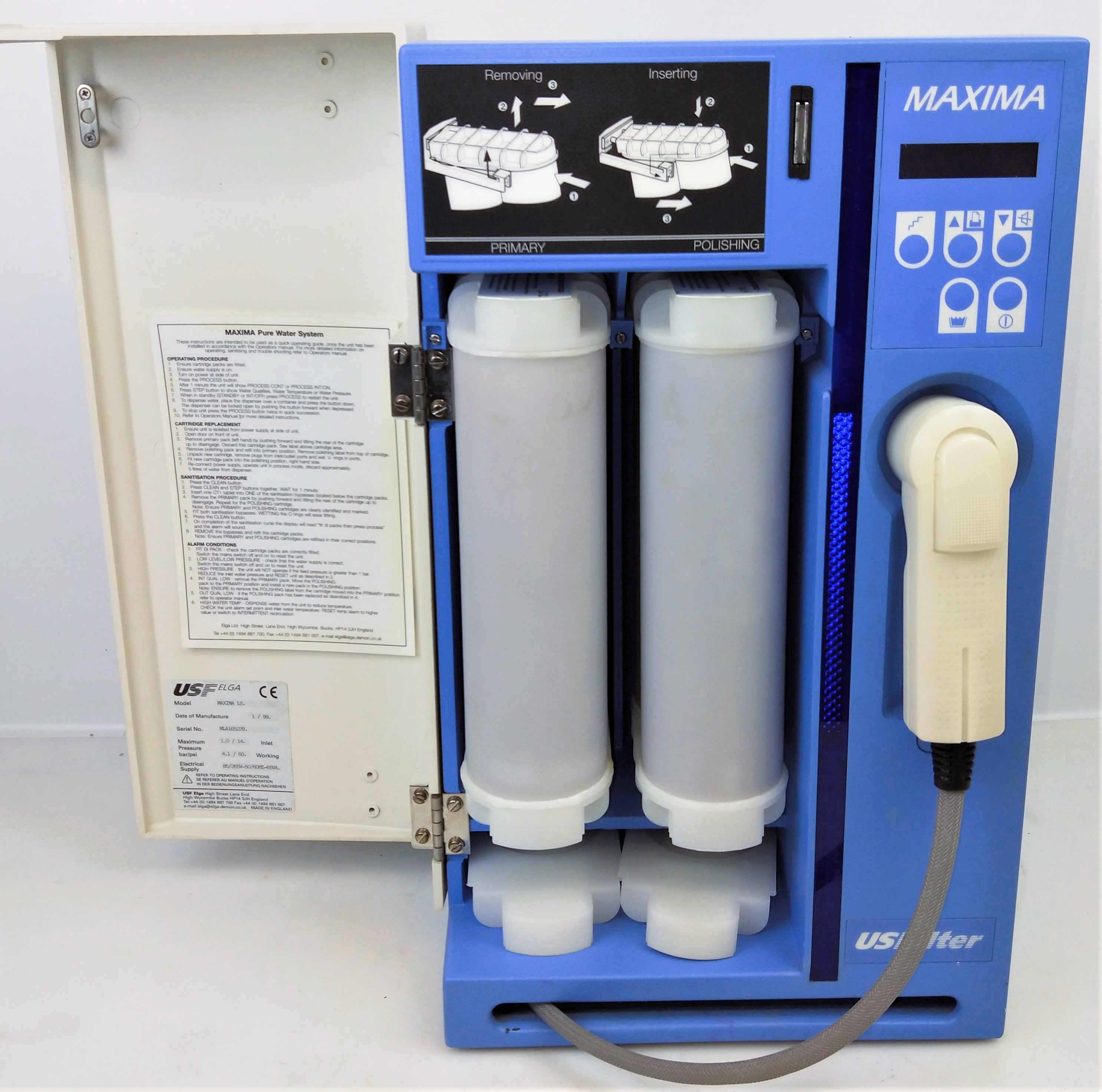Used US Filter Elga Maxima LS Ultra-Pure Water Purifier with Tank