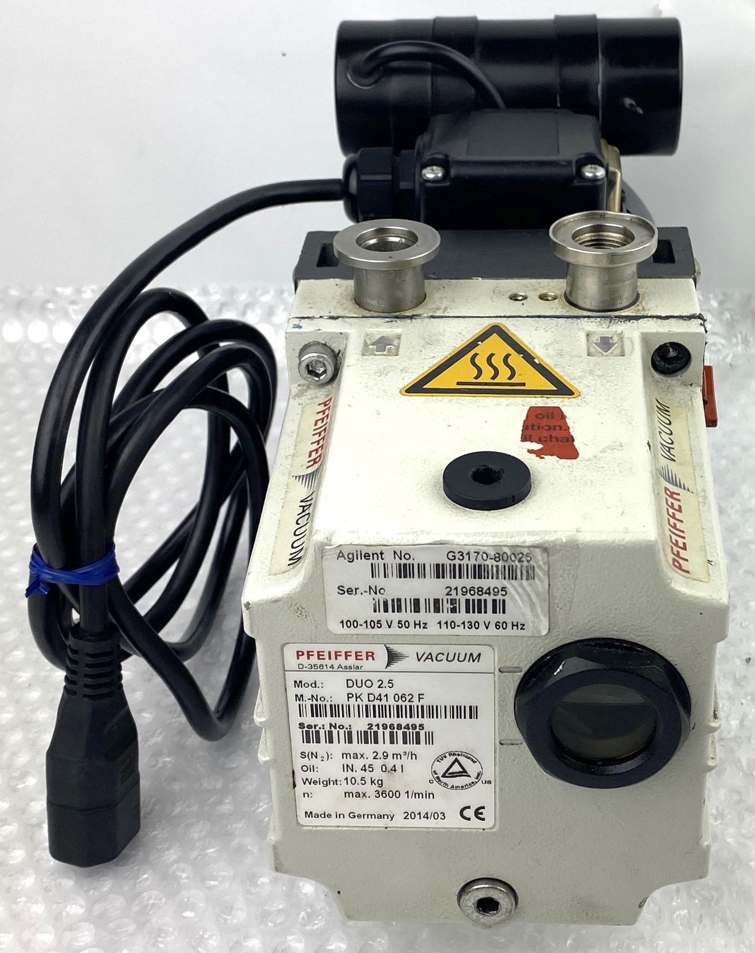 Used Pfeiffer DUO 2.5 (G3170-80025) Rotary Vacuum Pump (2.5cfm)