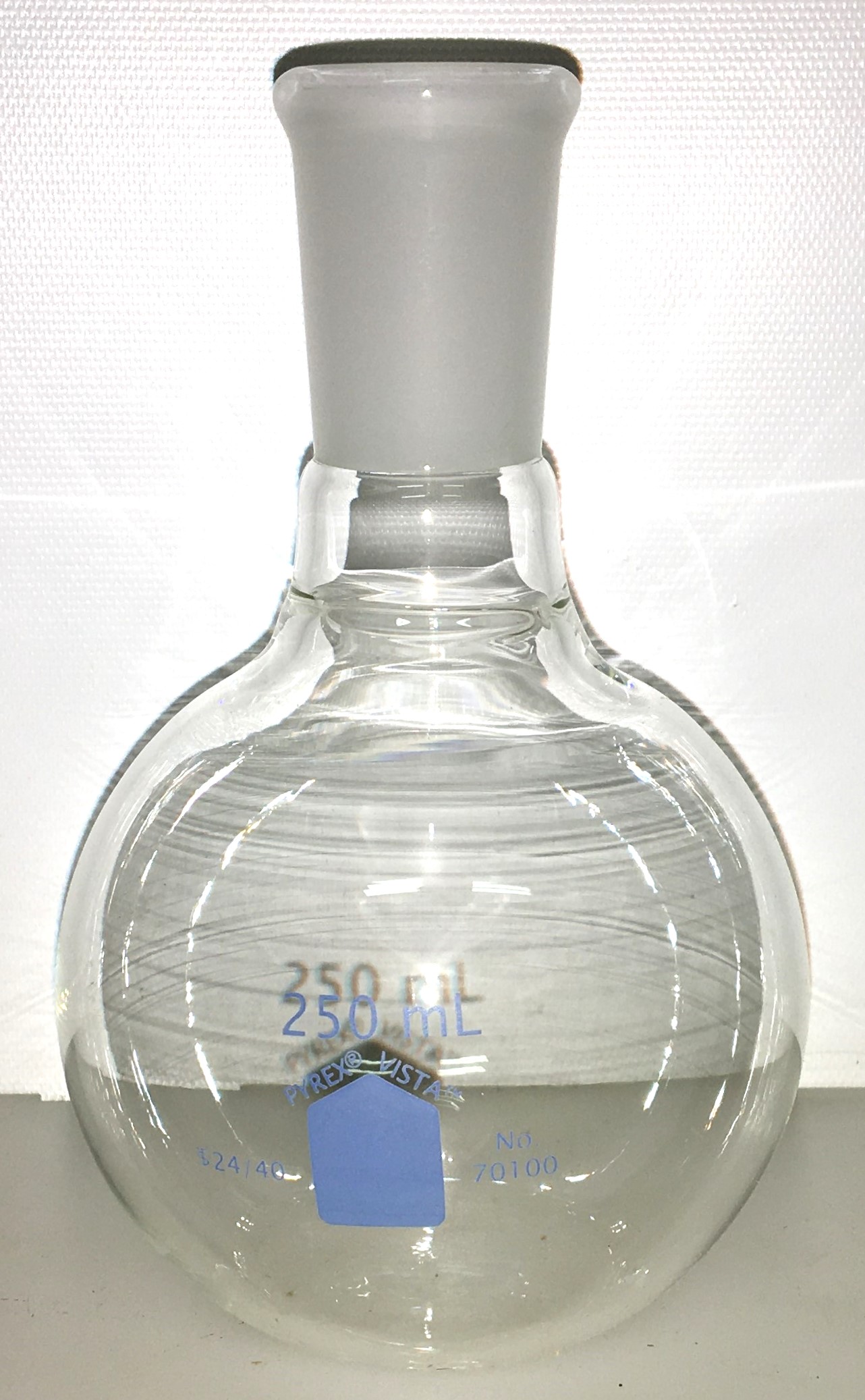 Used Corning PYREX 4100-250 or PYREX Vista 70100-250 Flat Bottom Boiling Flask - 250mL