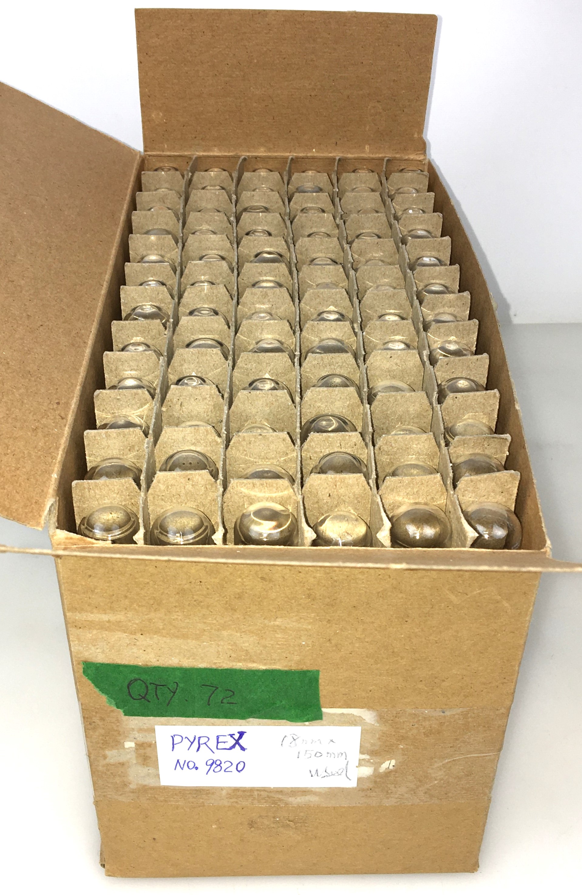 Used Corning PYREX 9820-18 (and Equivalent) Culture Tubes - 18 x 150mm (Box of 72)