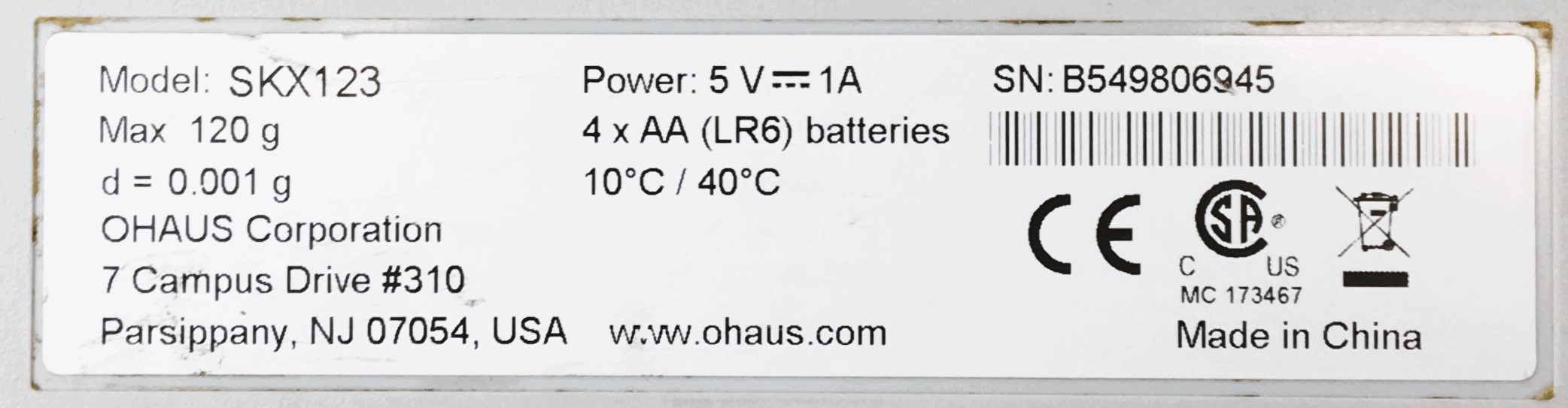 Used Ohaus Scout SKX 123 Portable Precision Balance (120g x 0.001g)
