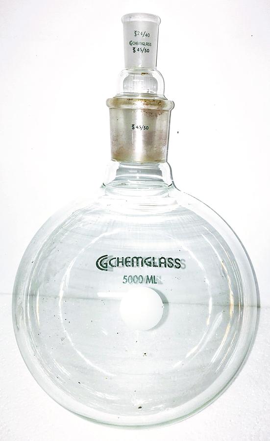 Used ChemGlass CG-1506-39 Receiving Flask with 45/50 Joint and 24/40 Reducing Adapter - 5000mL
