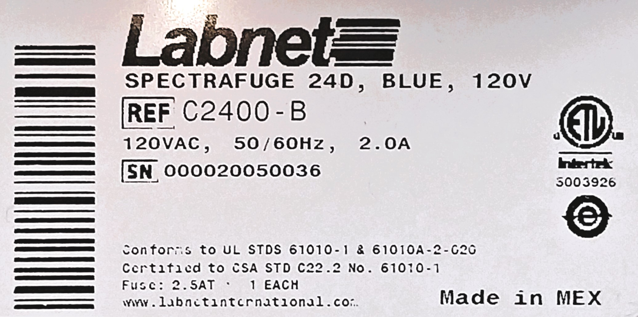 New Open Box Labnet Spectrafuge 24D MicroCentrifuge (24 x 1.5-2mL)
