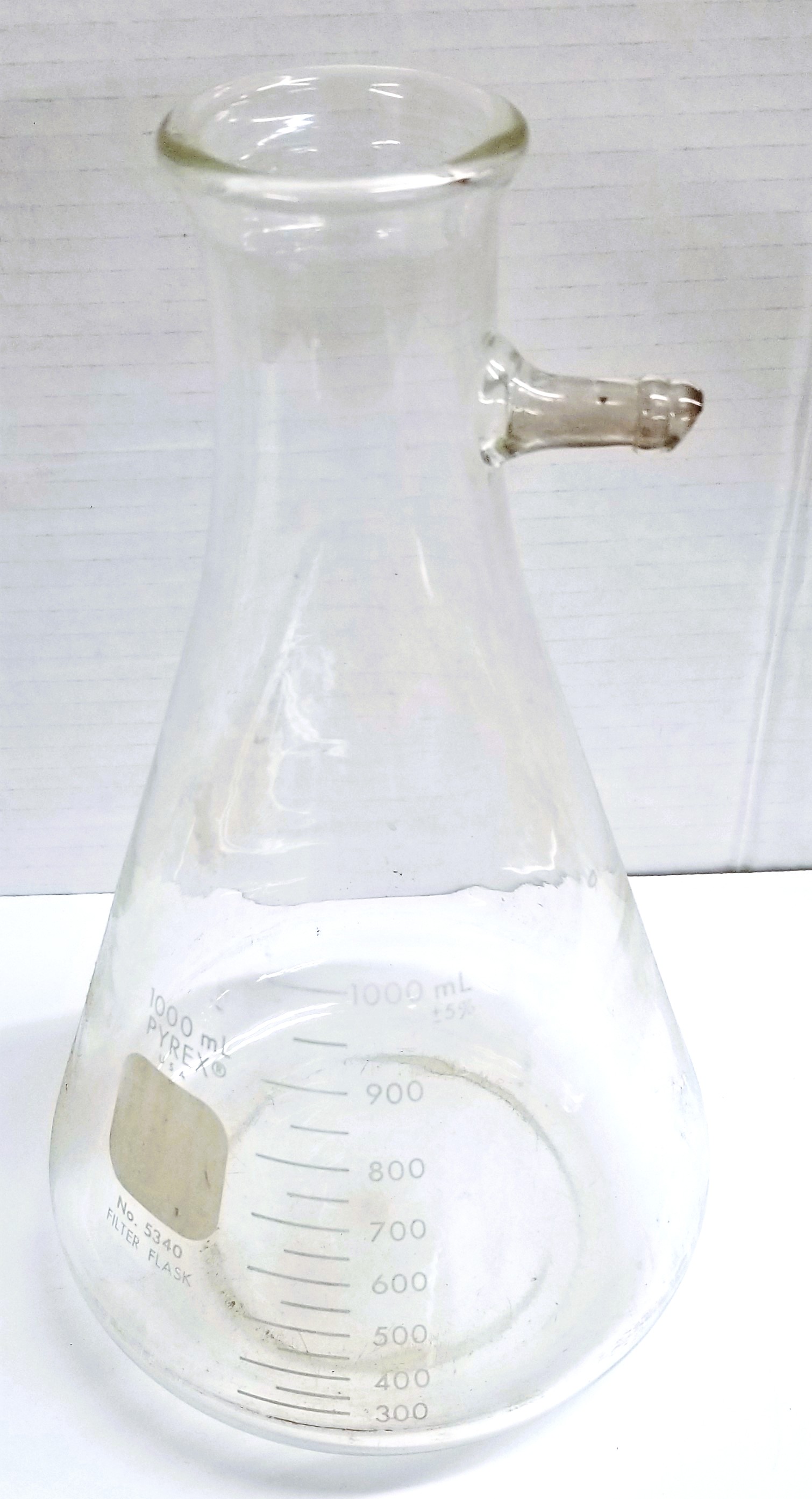 Used Corning PYREX 5340/Kimble KIMAX 27060 Heavy Wall Filtration Flask with Sidearm Tubulation - 1L