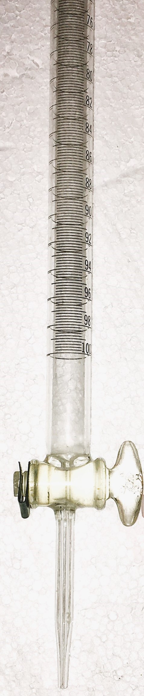 Used Kimble 17026-100 KIMAX Class B 100mL Straight Bore Buret with Glass Stopcock