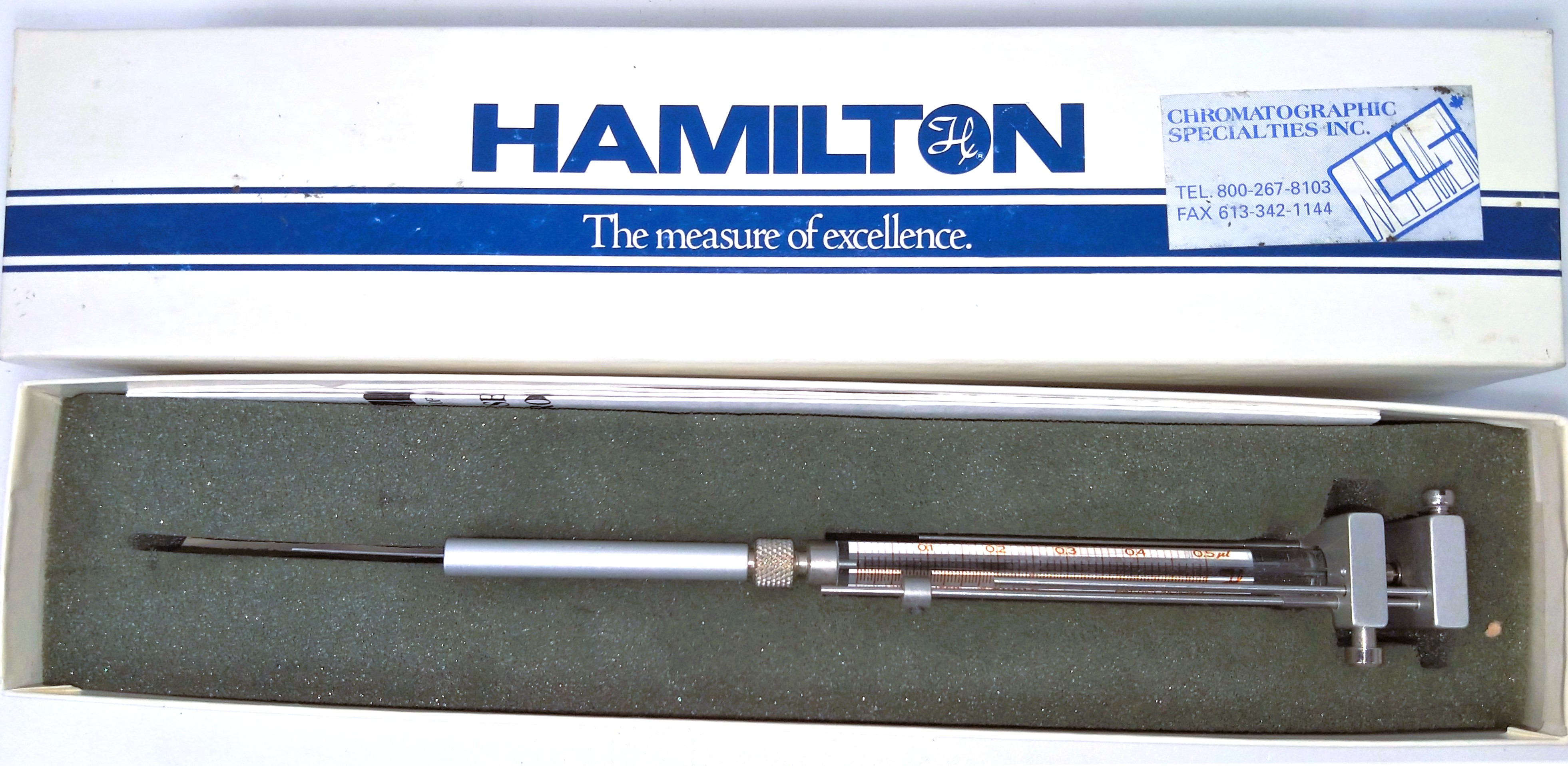 New Open Box Hamilton 86252 Microliter (#7000.5) Injection Syringe with Chaney Adapter (0.5μL)