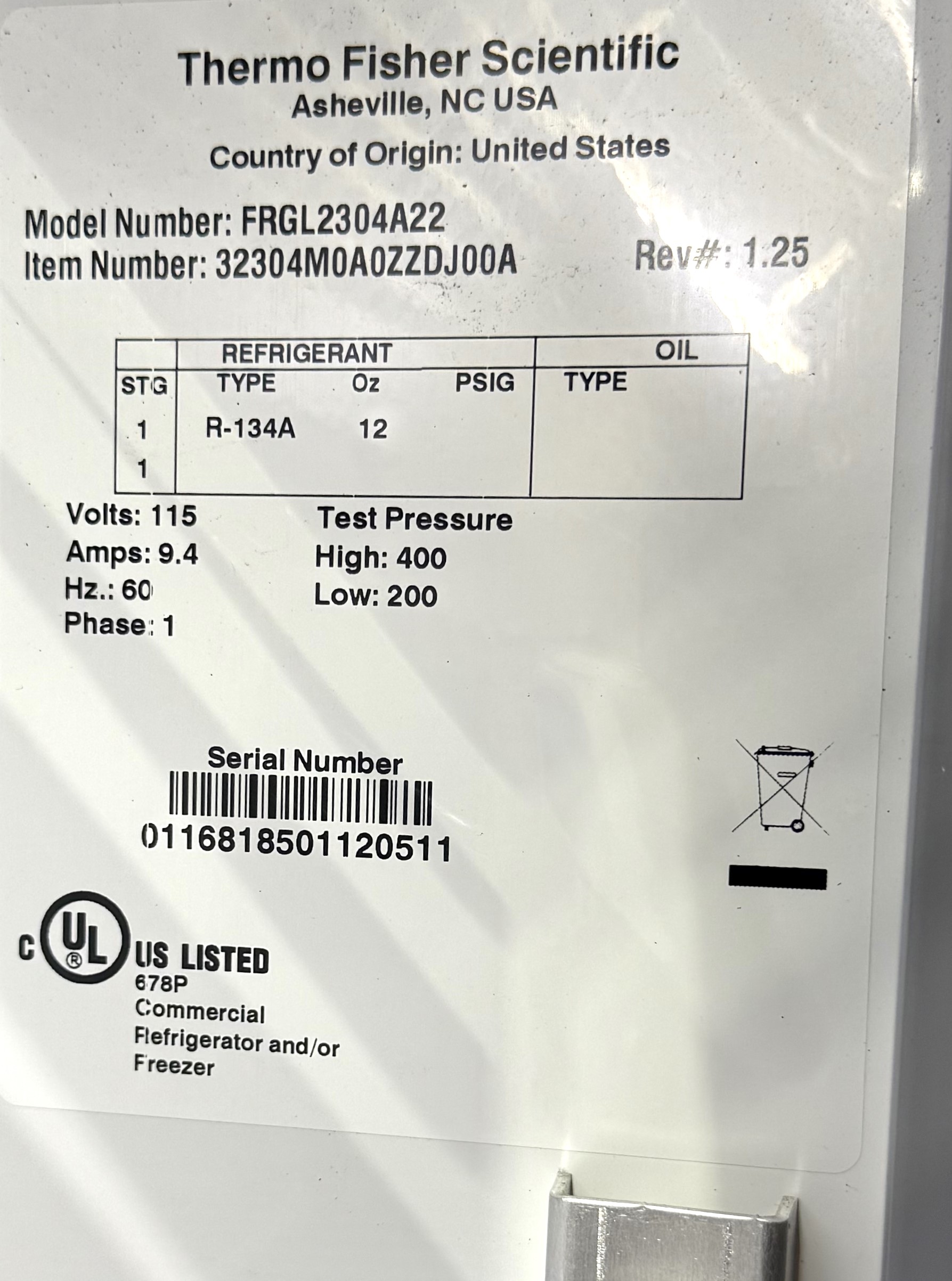 Used Thermo Forma FRGL2304A22 Laboratory Refrigerator (23.3 Cu-Ft)