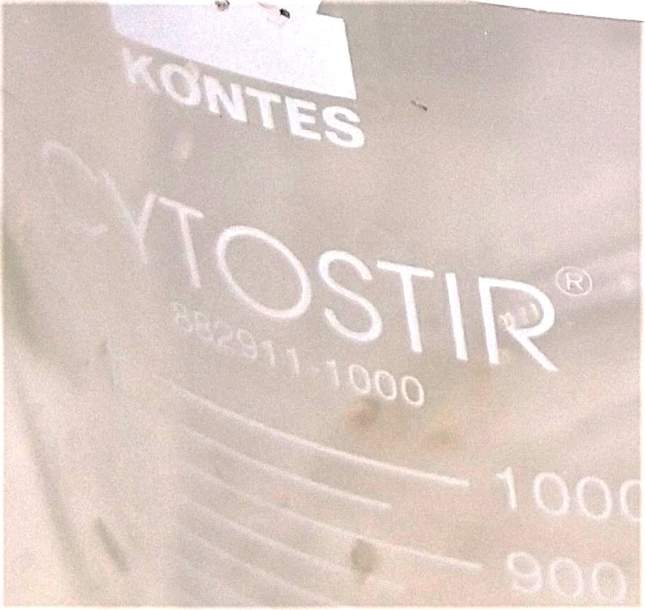 Used Kontes Cytostir 882911-1000 Double Sidearm Microcarrier Spinner Flask (1000mL)