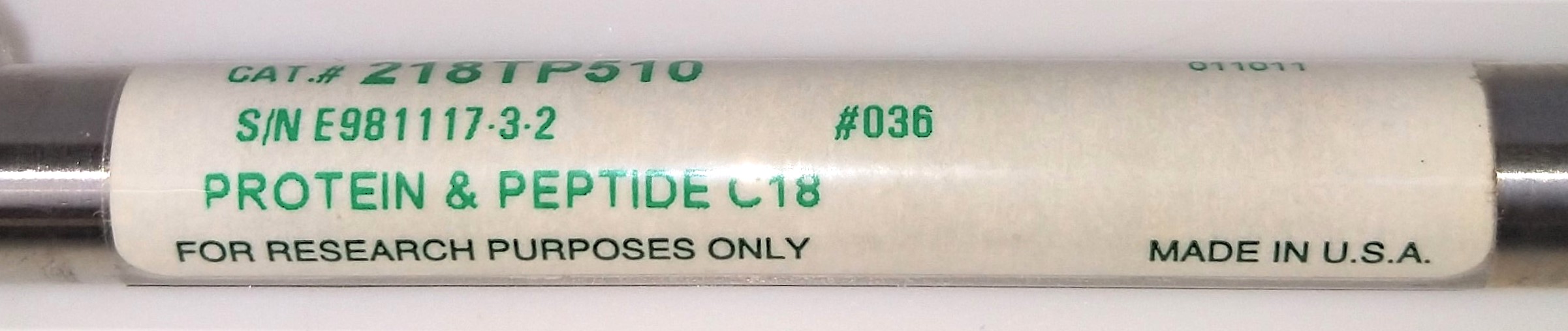 Used Vydac 218TP510 C18 Semi-Preparative HPLC Column (25 cm × 10 mm x 5µm)