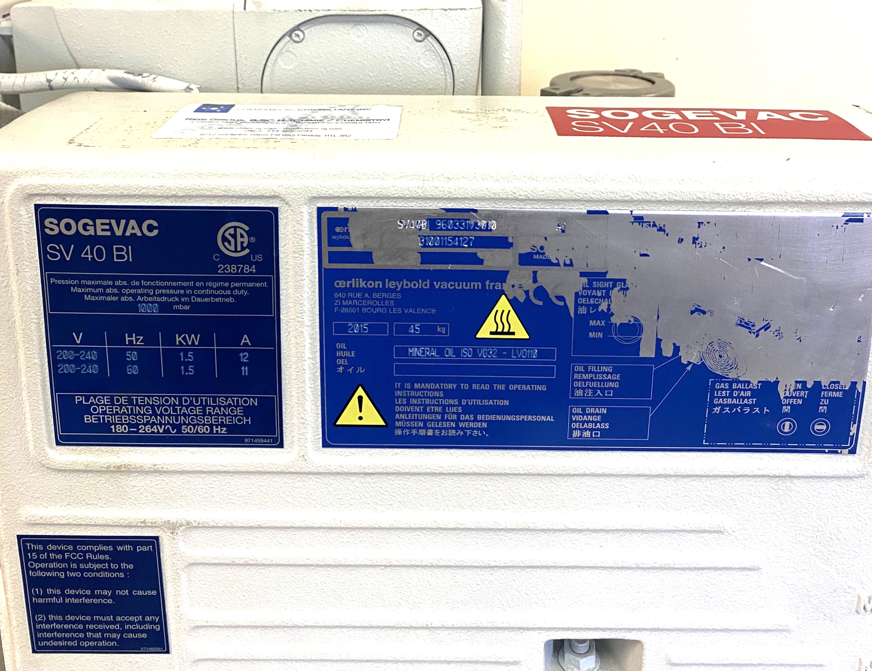 Used Leybold Sogevac SV40 BI Rotary Vacuum Pump (22.7-27.7 cfm)
