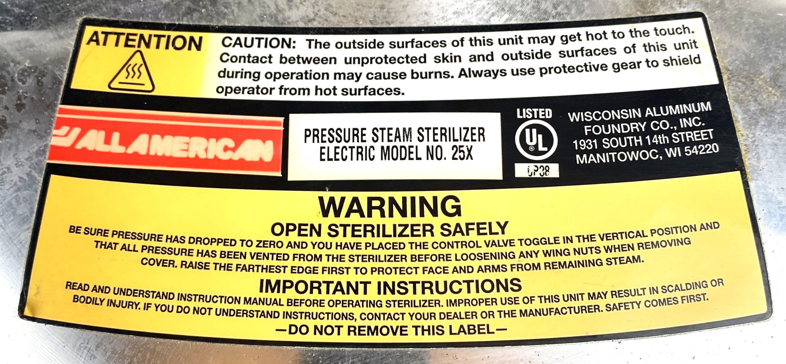 Used All American 25X-1 Top-Loading Pressure Autoclave - Sterilizer