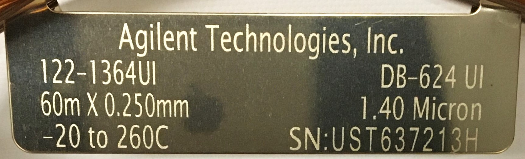 New Open Box Agilent DB-624 (123-1362UI) Capillary Column (60M × 0.25mm x 1.40µm)