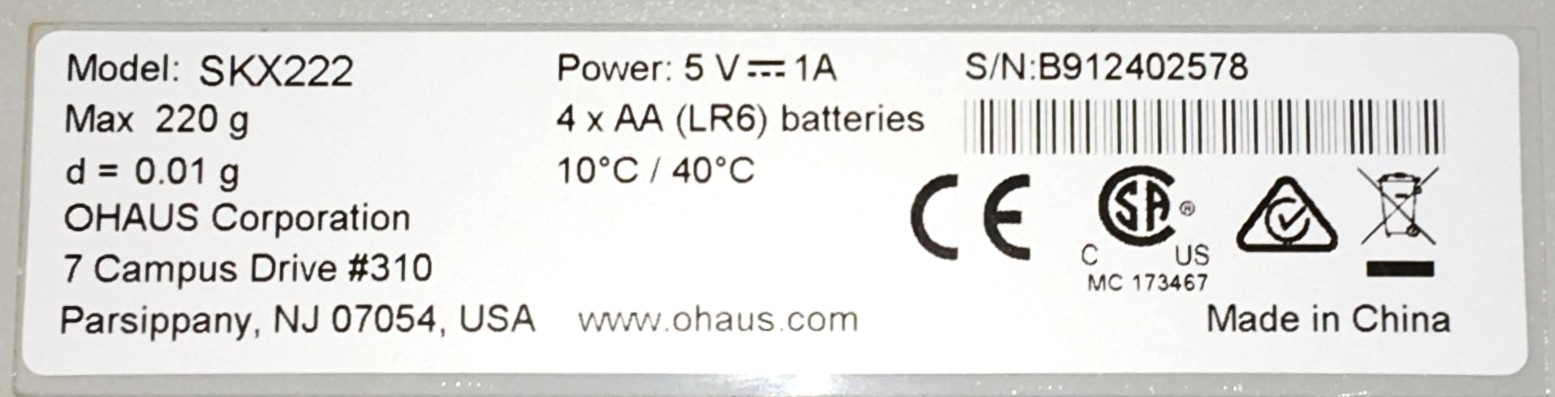 New Open Box Ohaus Scout SKX 222 Portable Balance (220g x 0.01g)