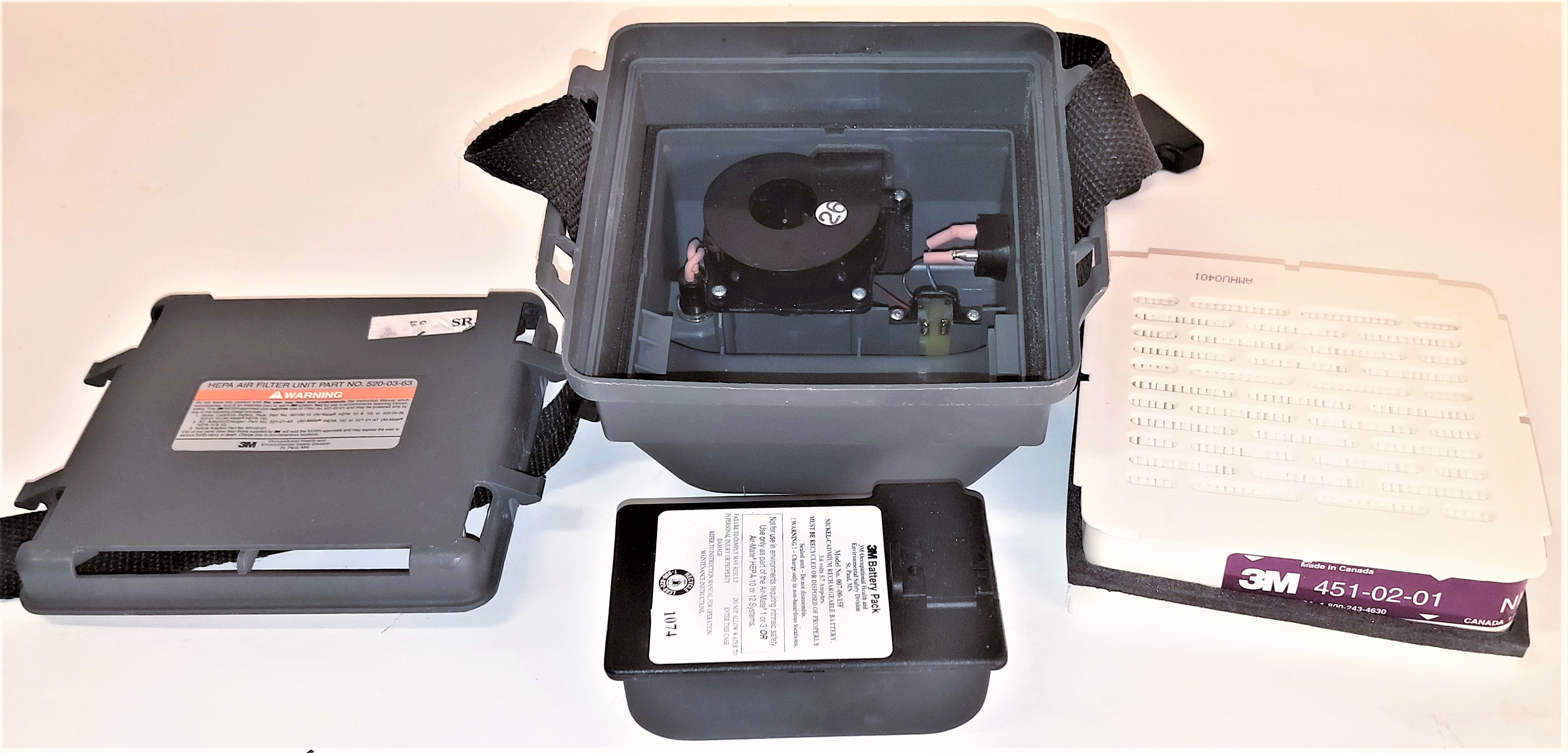 Used 3M Air-Mate HEPA Respirator (PAPR) Unit with Head Cover and Back Support