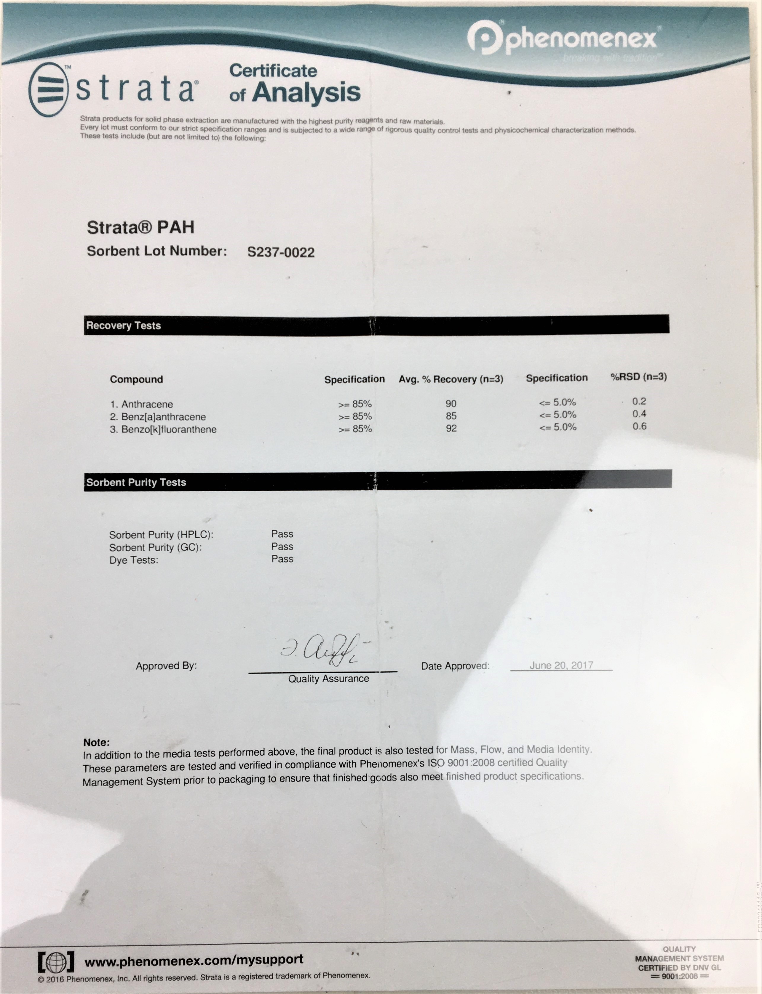 New Open Box Phenomenex Strata PAH (8B-S130-WCH) Specialty SPE Sorbent (30/Pack)