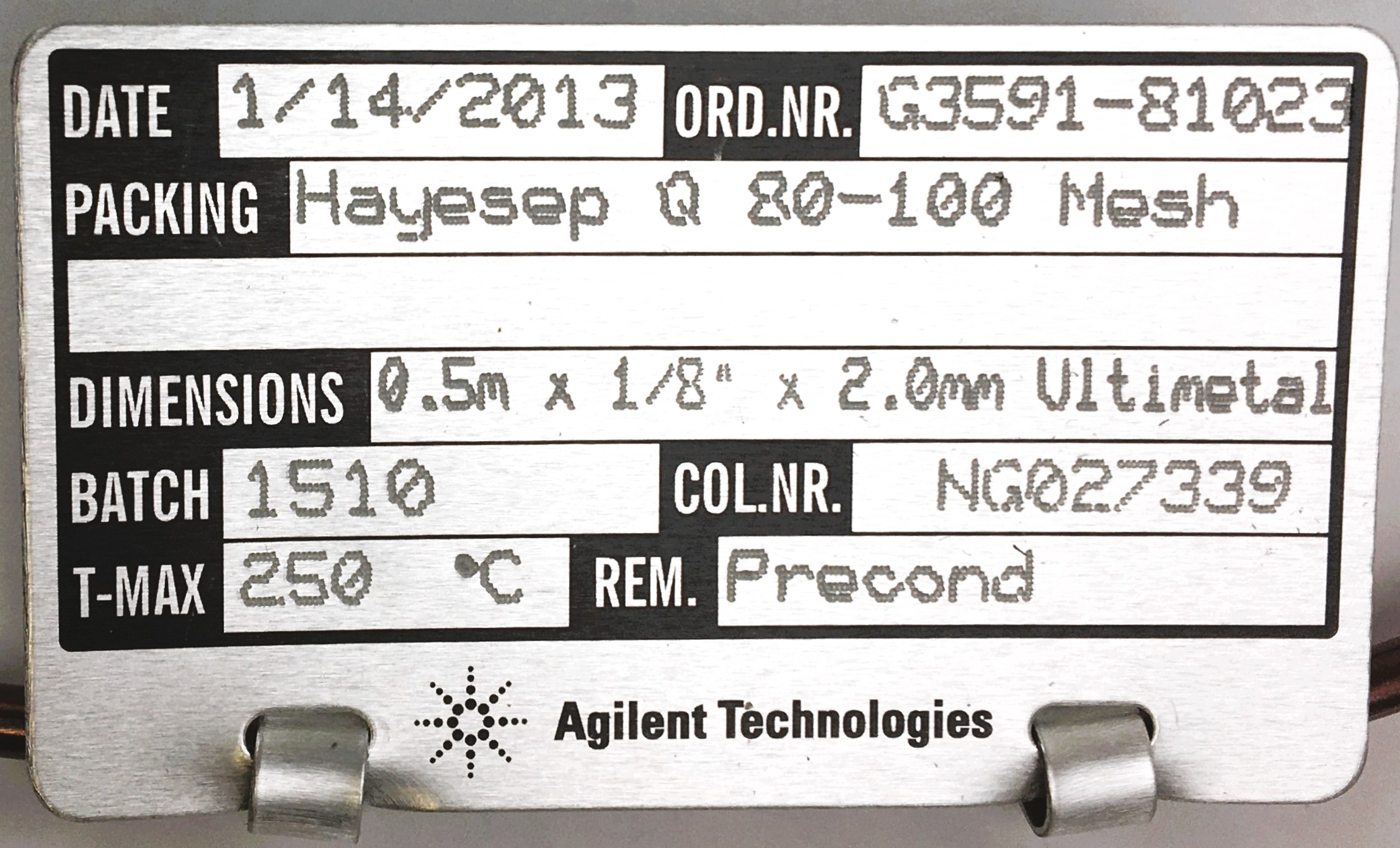 New Open Box Agilent HayeSep Q (G3591-81023) Packed GC Column (0.5M × 1.8"OD x 2mm ID)
