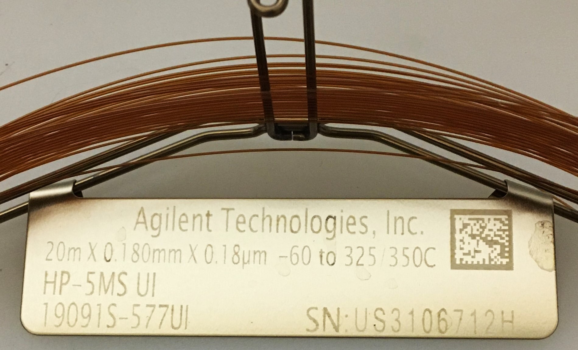 Used Agilent HP-5MS UI (19091S-577UI) Capillary Column (20M x 0.18mm x 0.18µm)
