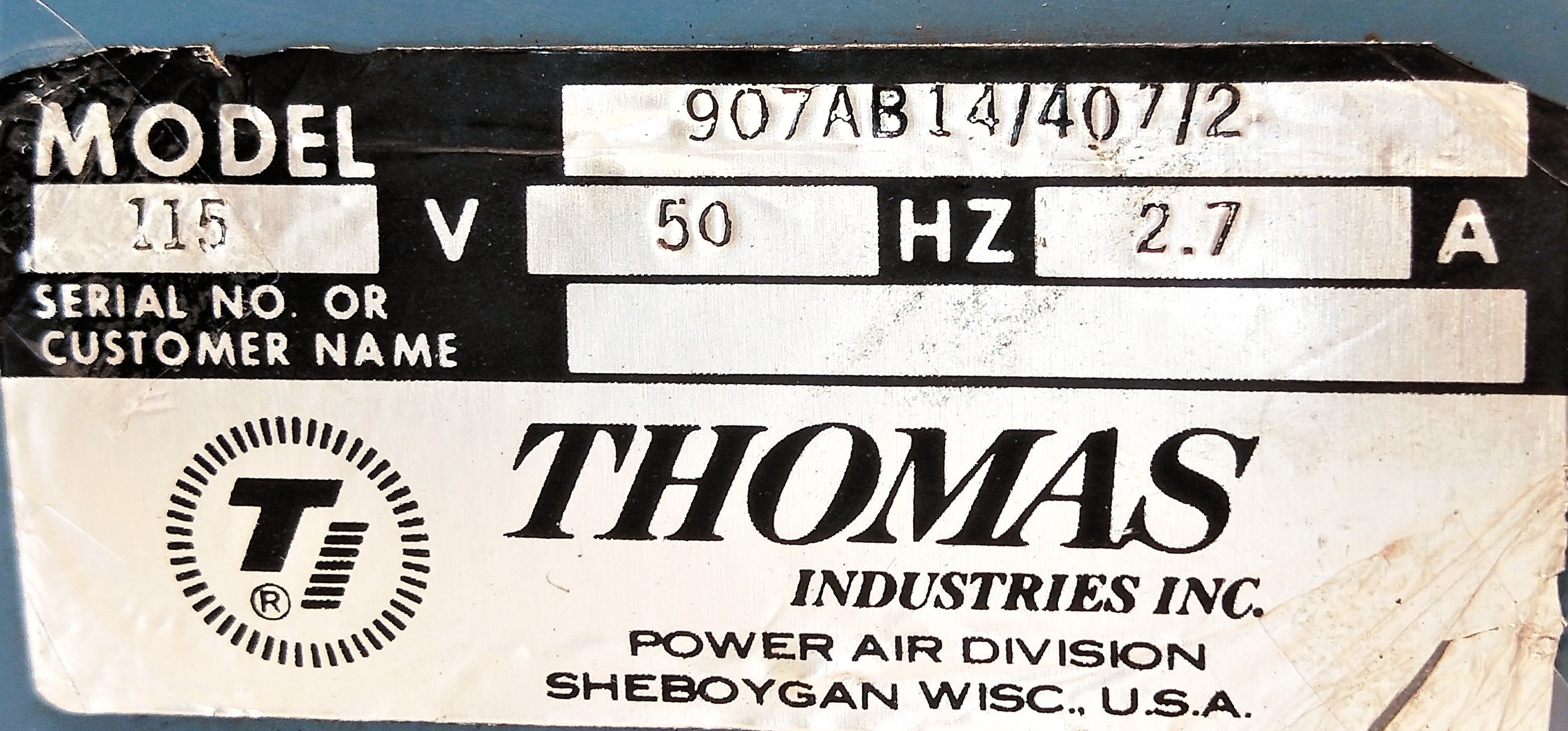 Used Thomas 907AB14/407/2 Air Compressor