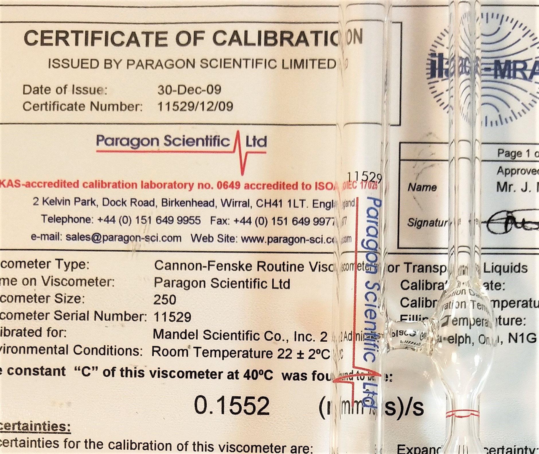 New Open Box Cannon-Fenske CFRC-250 Certified Routine Viscometer Tube (Size 250)
