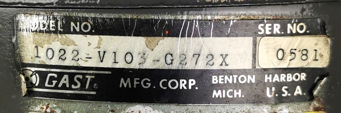 Used Gast 1022-V103-G272X Vacuum Pump (5cfm)