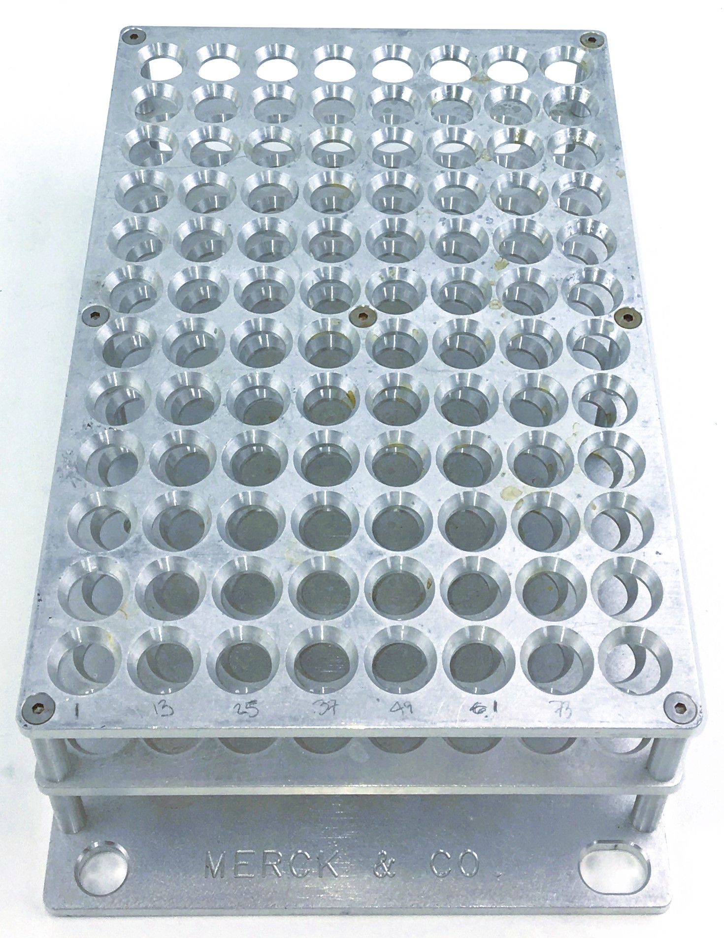 Used Merck 96-Place Mountable Stainless Steel Vial Rack