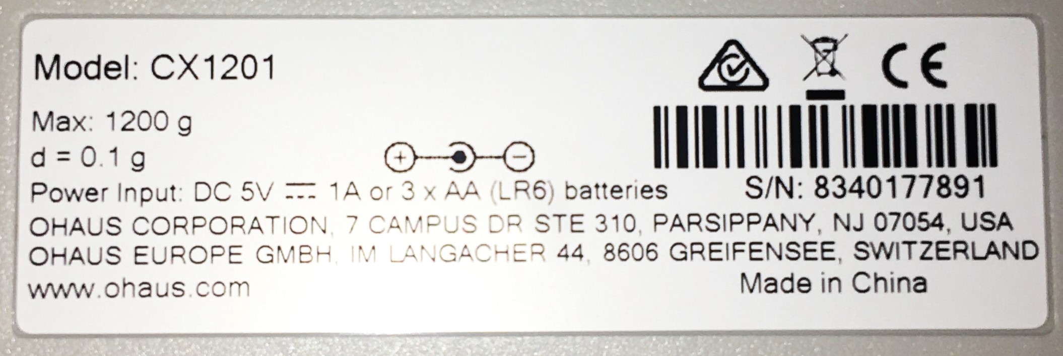 New Open Box Ohaus Compass CX1201 Portable Balance (1200g x 0.1g) 