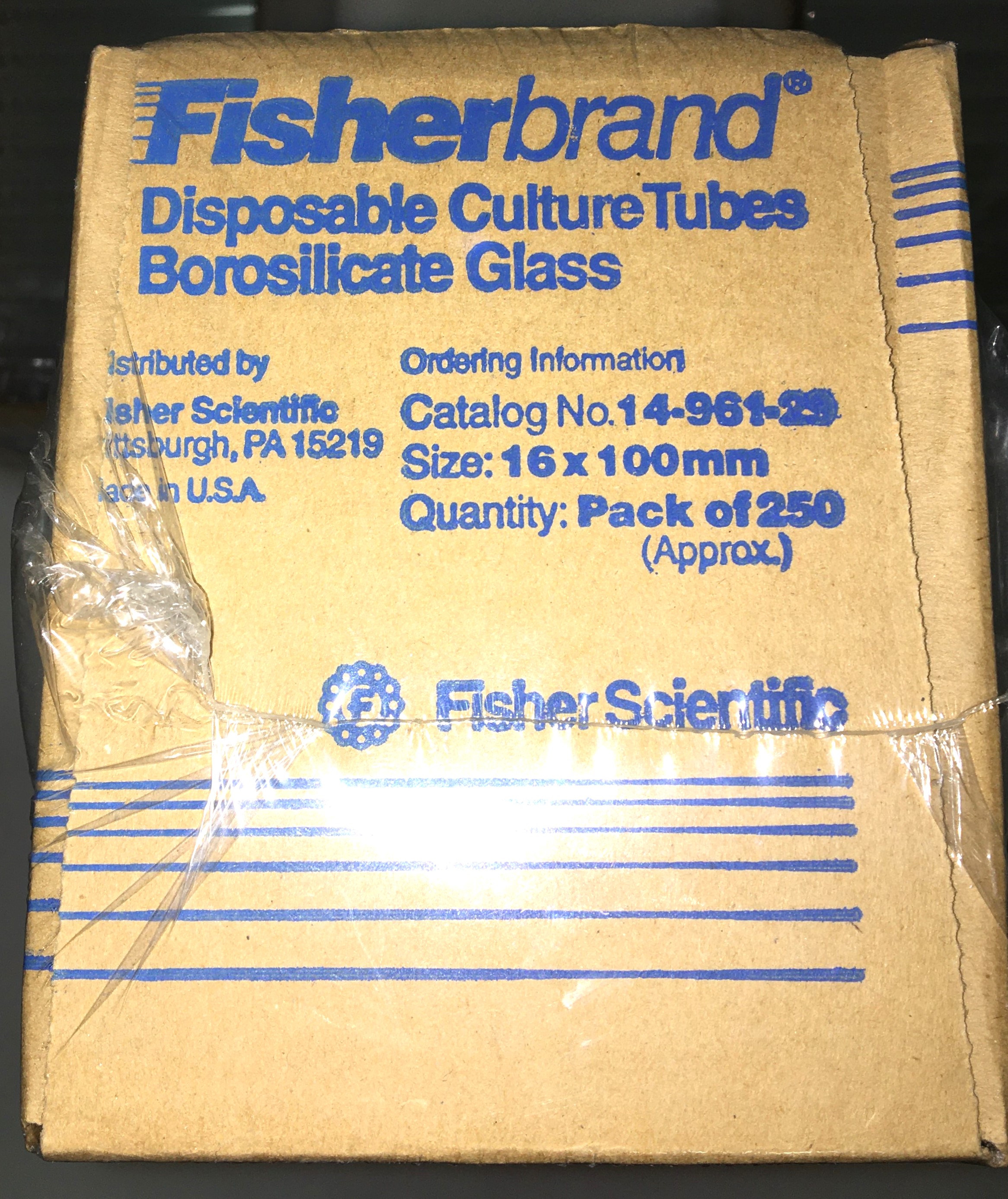 New Open Box Fisherbrand 14-961-29 Disposable Culture Tube - 16 x 100mm (Box of 250)